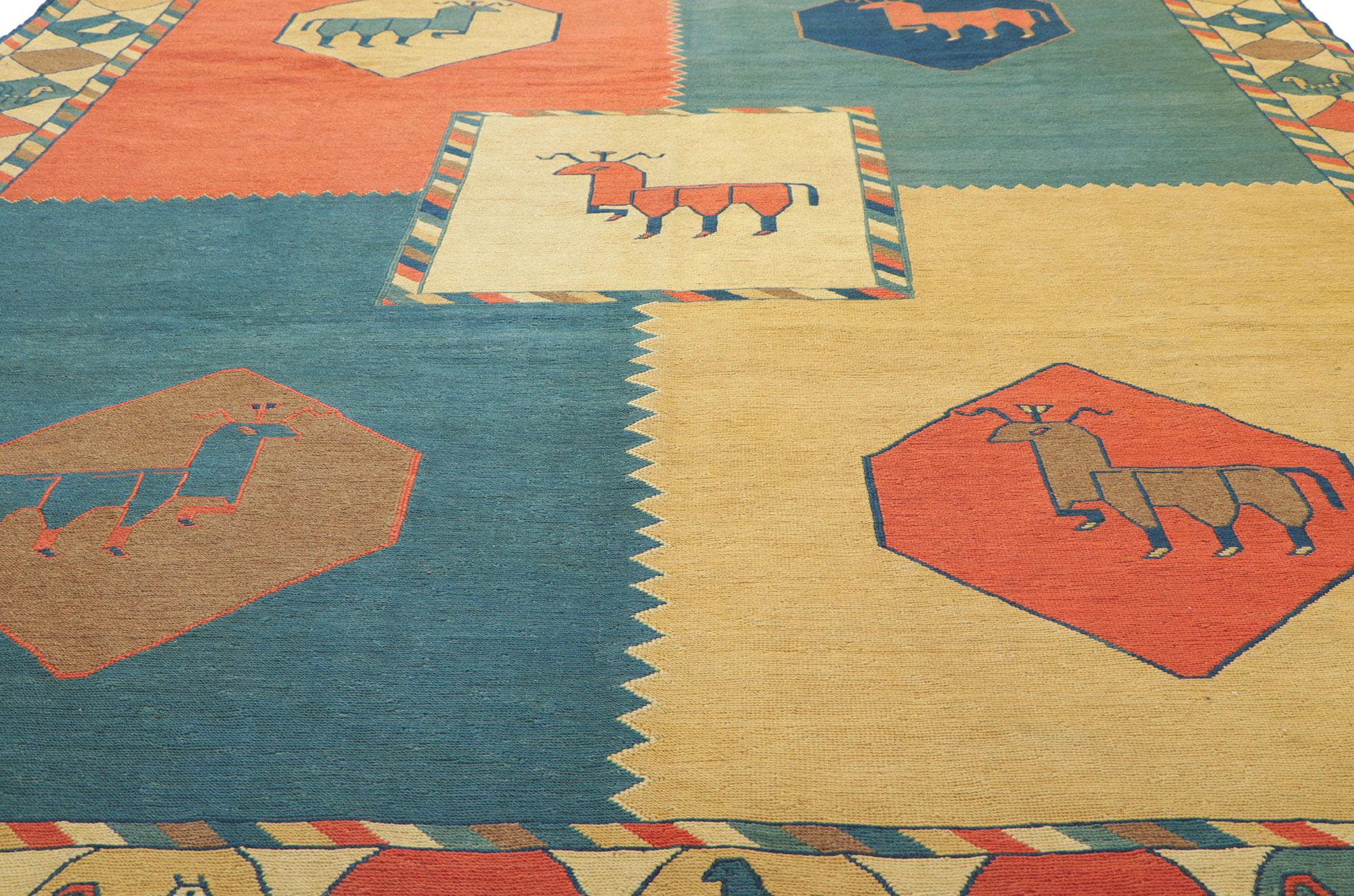 20th Century Vintage Persian Kilim Rug with Animal Motifs For Sale