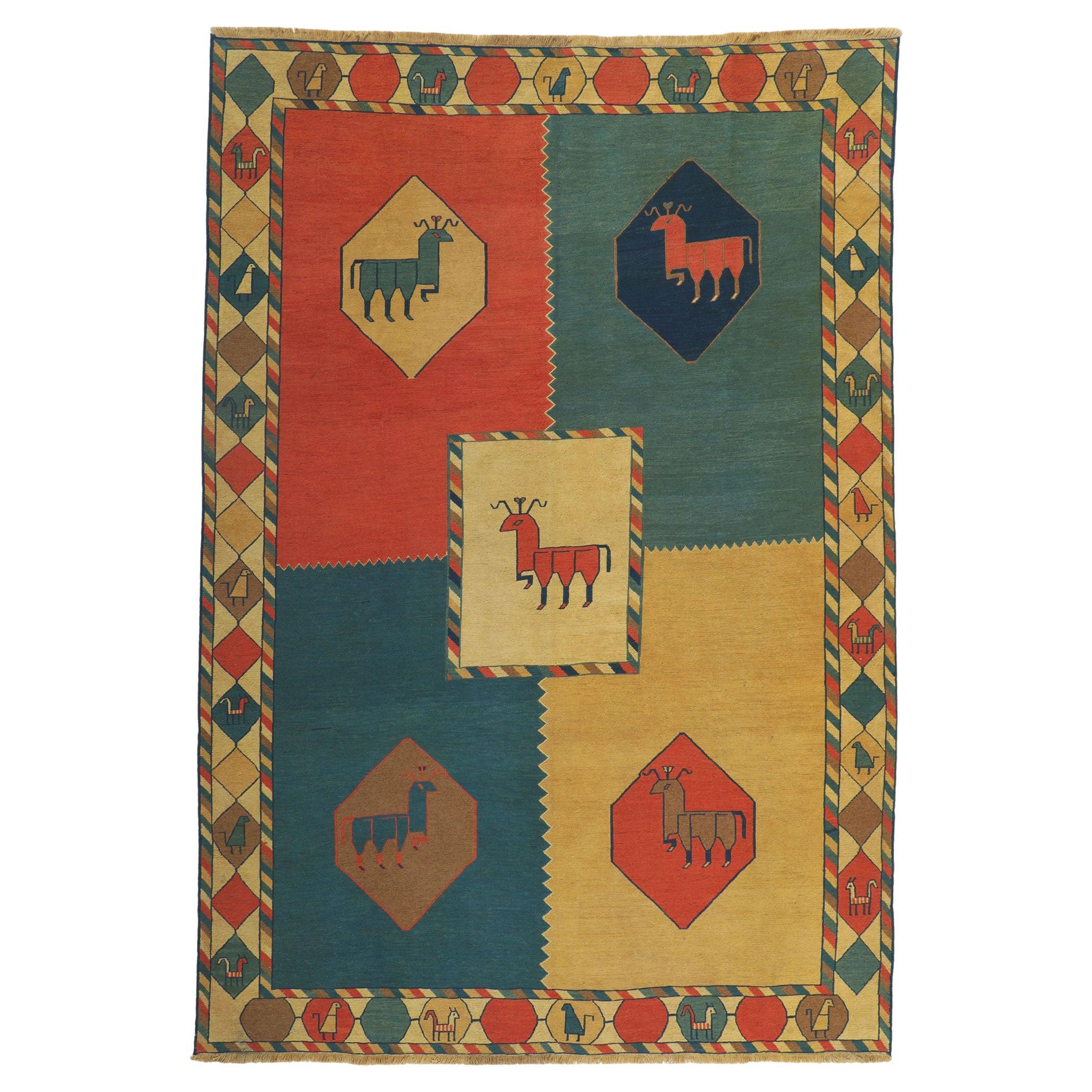 Tapis Kilim persan vintage avec motifs d'animaux