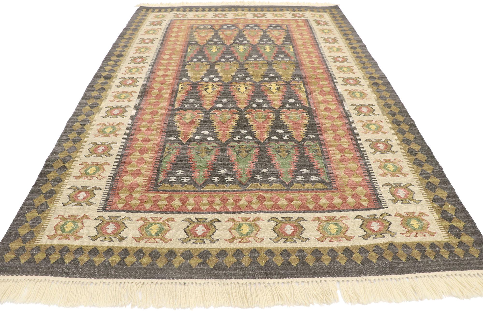 Hand-Woven Vintage Persian Kilim Rug with Modern Biophilic Design