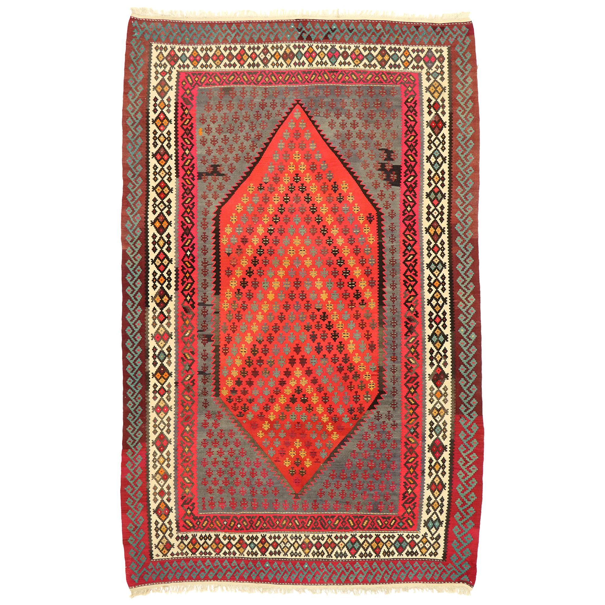 Vintage Persian Kilim Rug with Modern Northwestern Tribal Style, Flat-Weave Rug