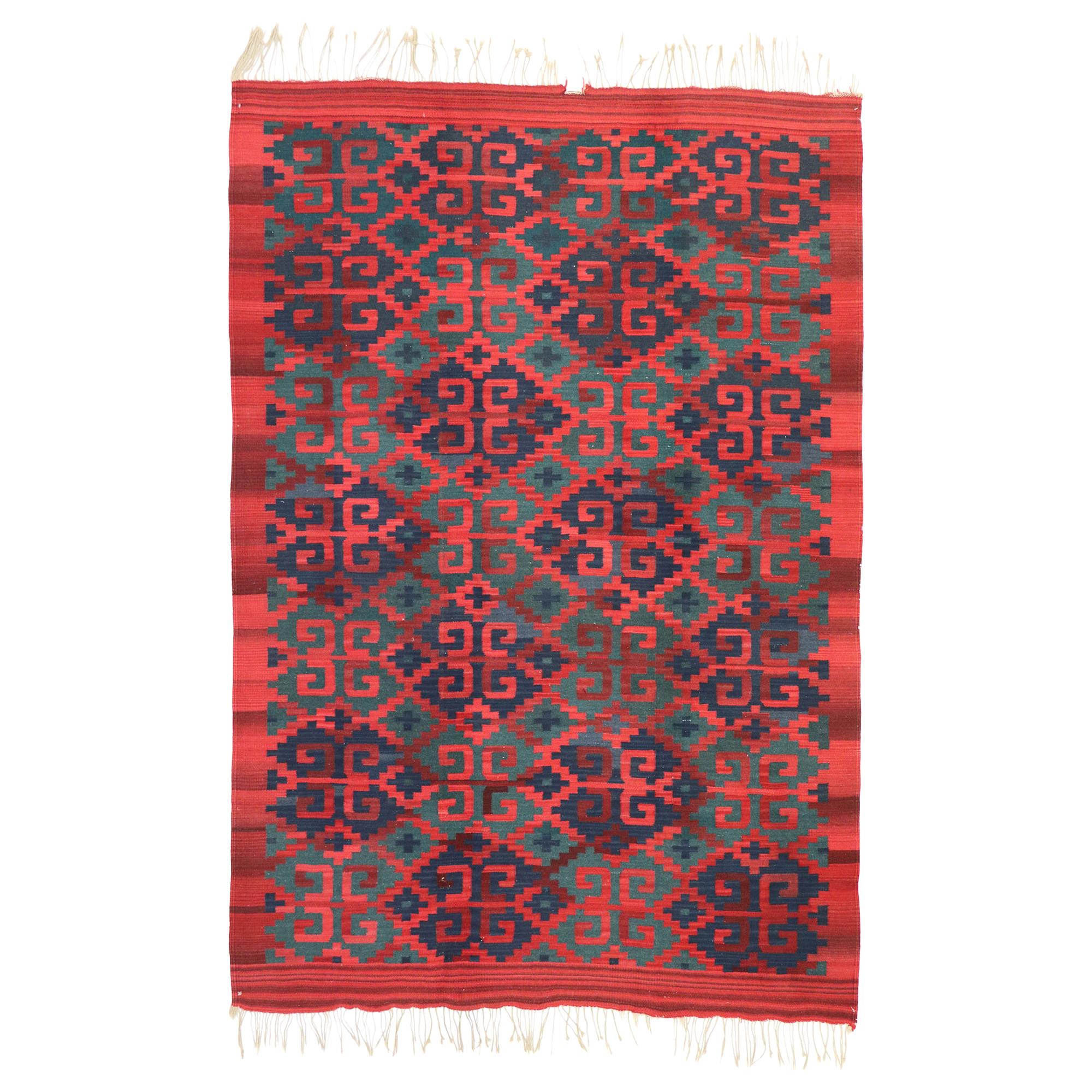 Vintage Persian Kilim Rug with Modern Northwestern Tribal Style