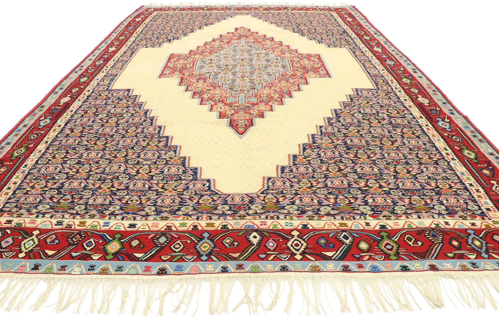 Hand-Woven Vintage Persian Kilim Rug with Modern Rustic Tribal Adirondack Lodge Style For Sale