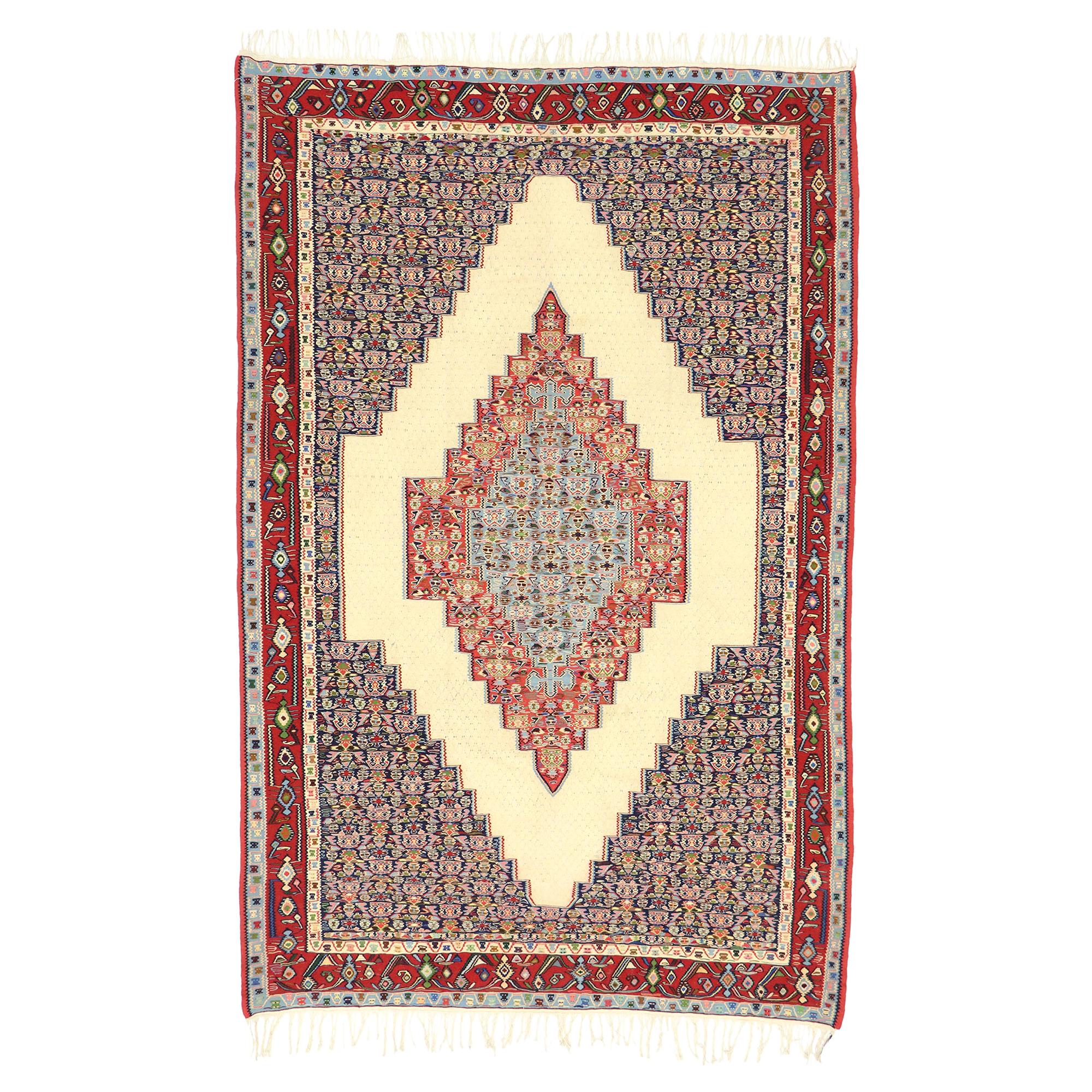 Vintage Persian Kilim Rug with Modern Rustic Tribal Adirondack Lodge Style For Sale