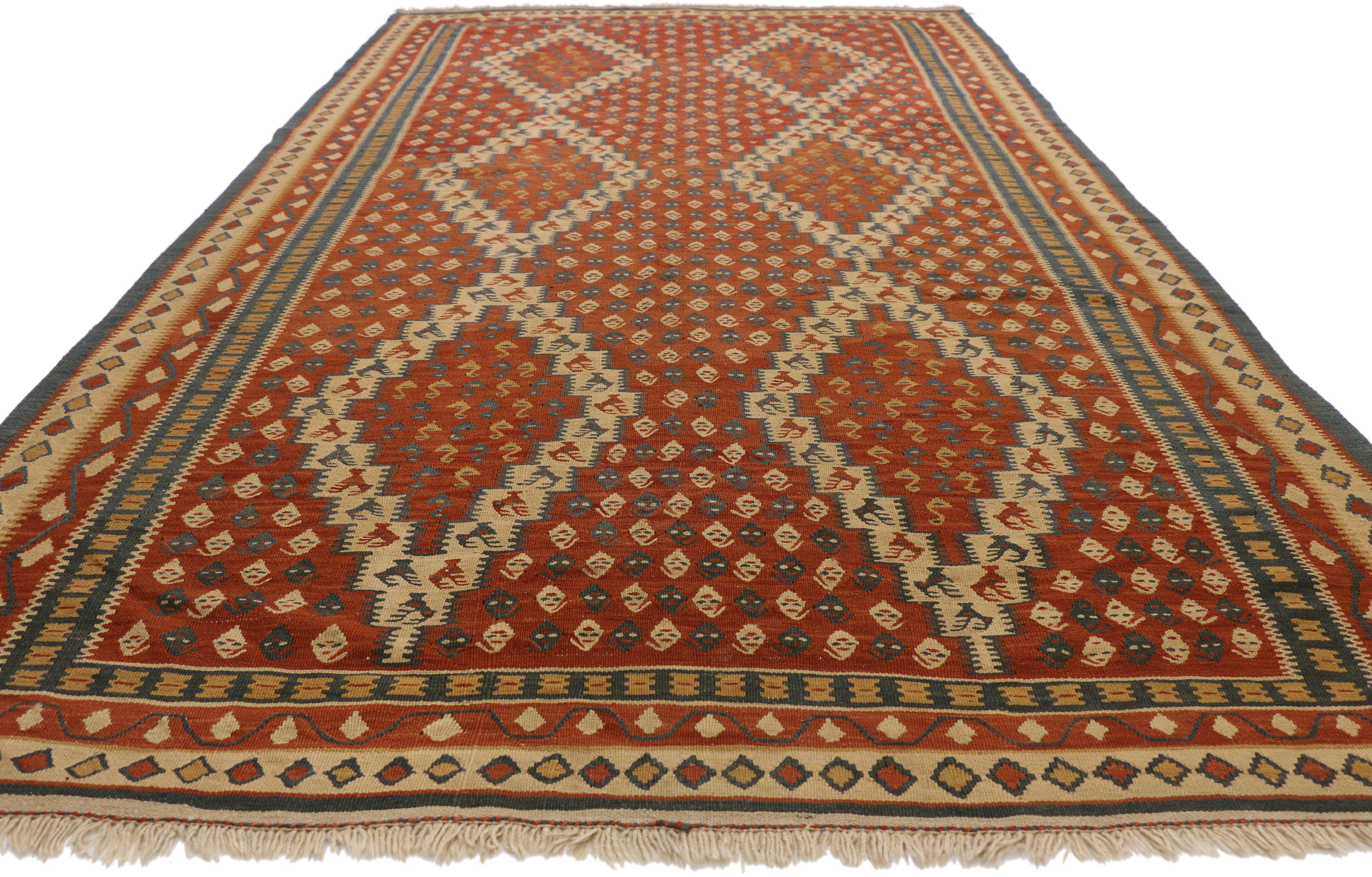 Hand-Woven Vintage Persian Kilim Rug with Nomadic Tribal Style For Sale