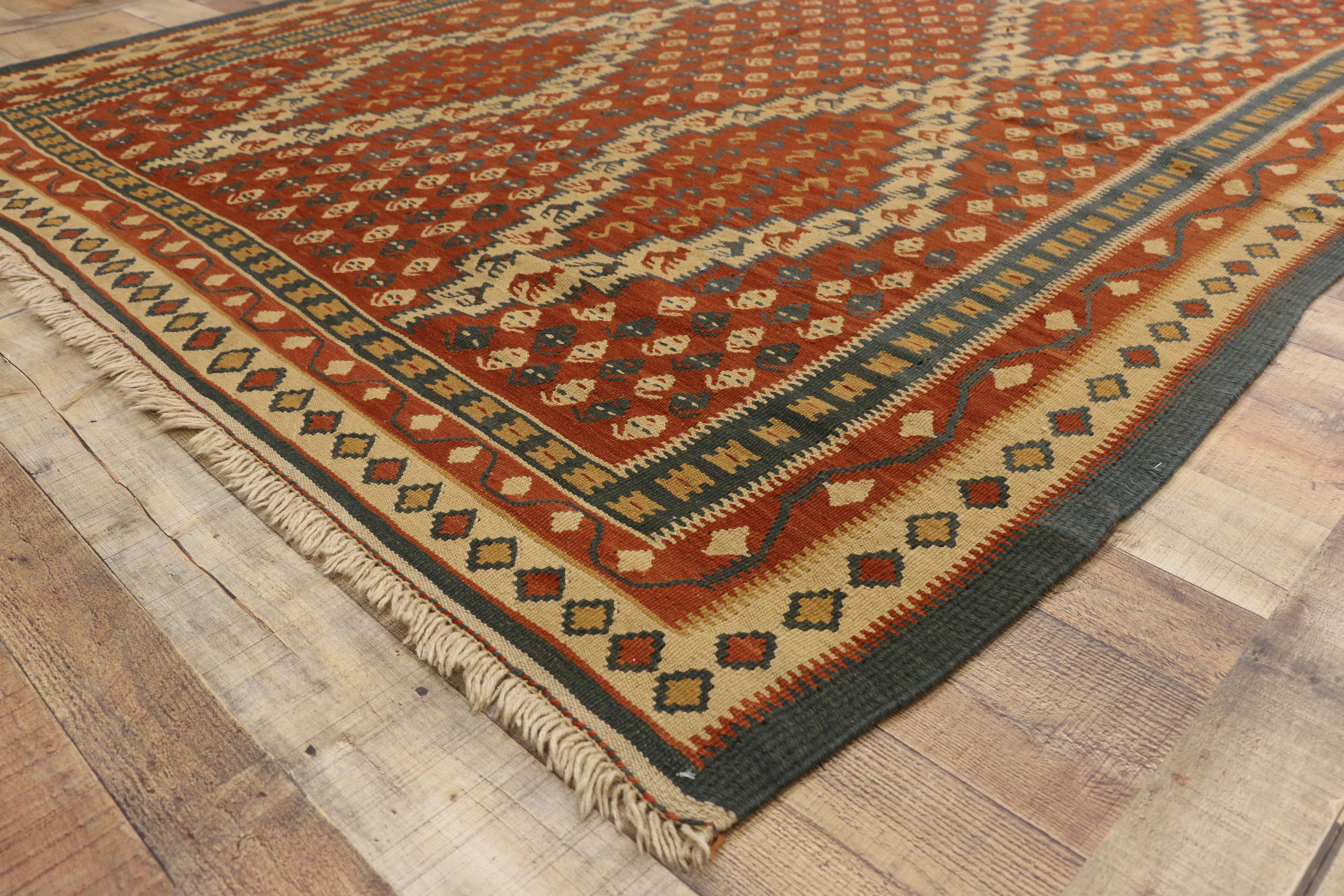 Wool Vintage Persian Kilim Rug with Nomadic Tribal Style For Sale