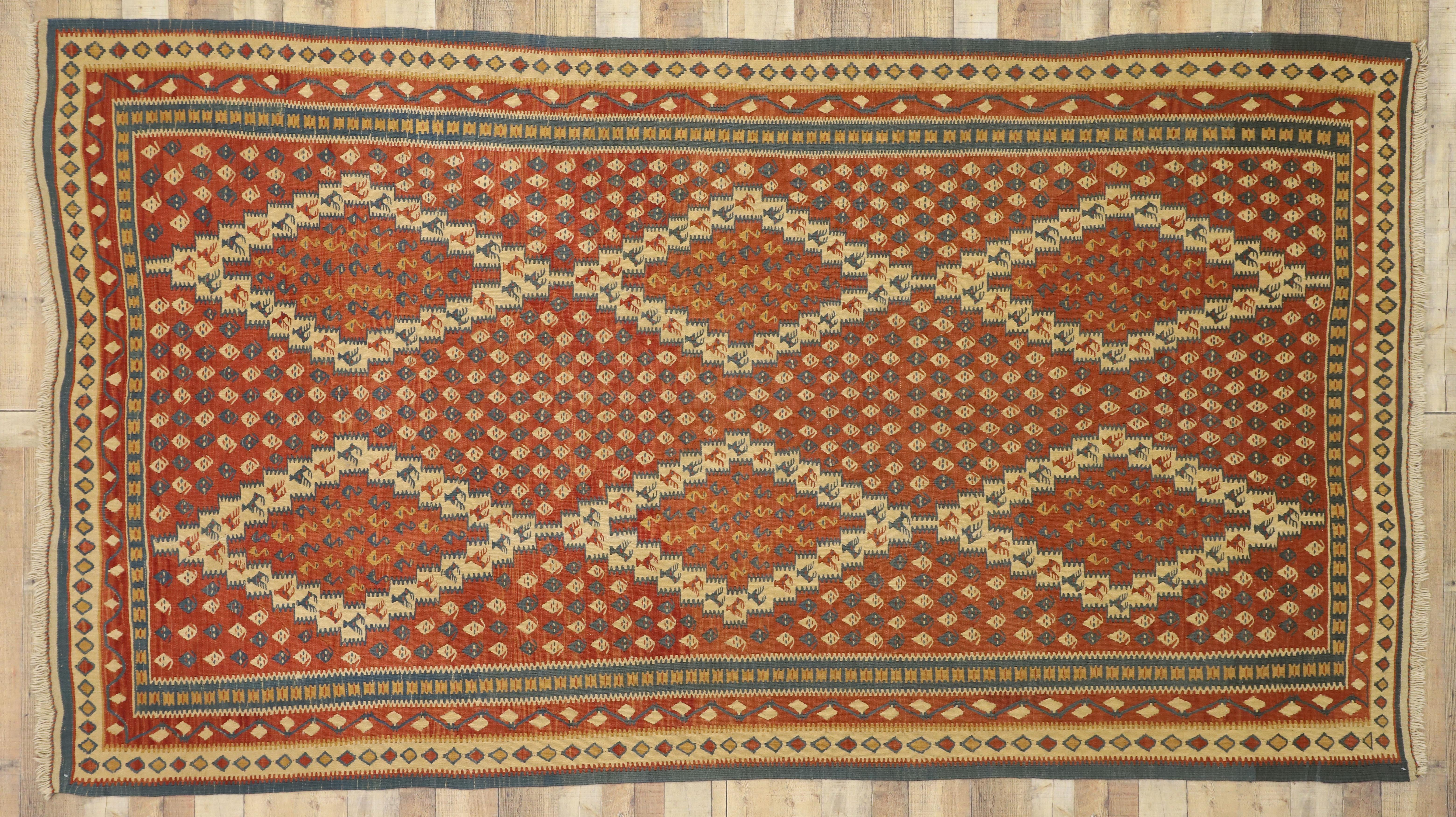 Vintage Persian Kilim Rug with Nomadic Tribal Style For Sale 2