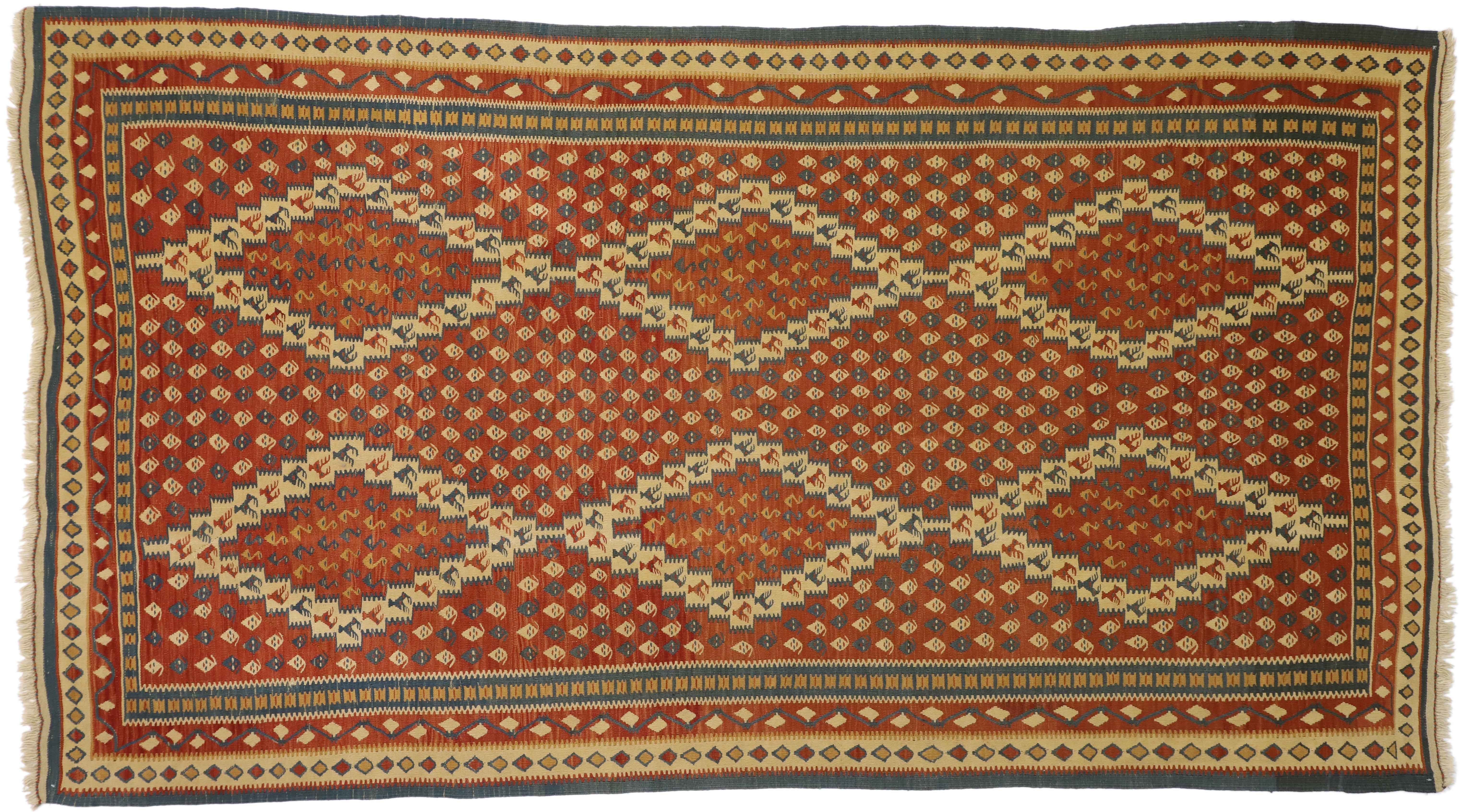Vintage Persian Kilim Rug with Nomadic Tribal Style For Sale 3
