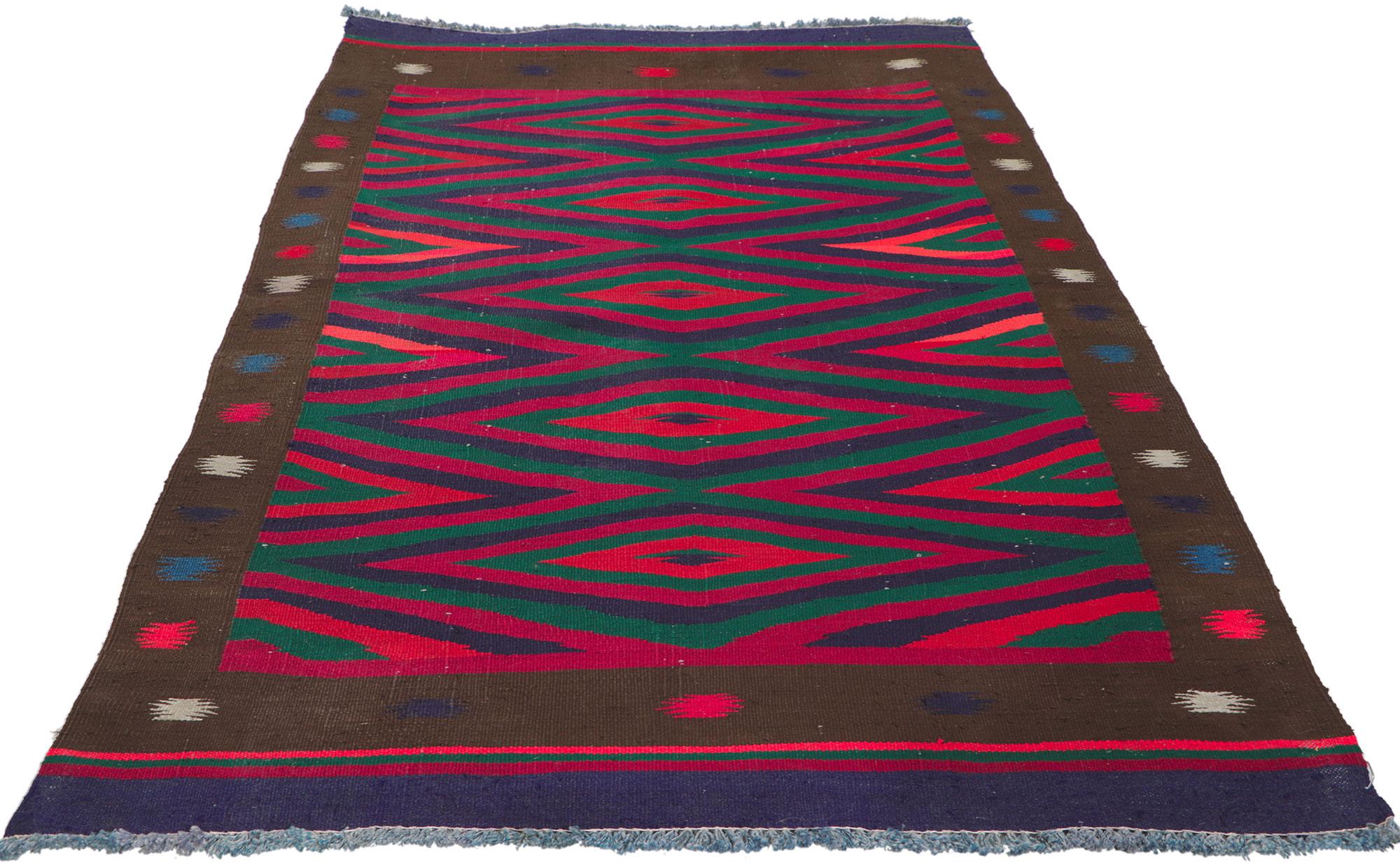 Hand-Woven Vintage Persian Kilim Rug, Bold Southwest Meets Tribal Style For Sale