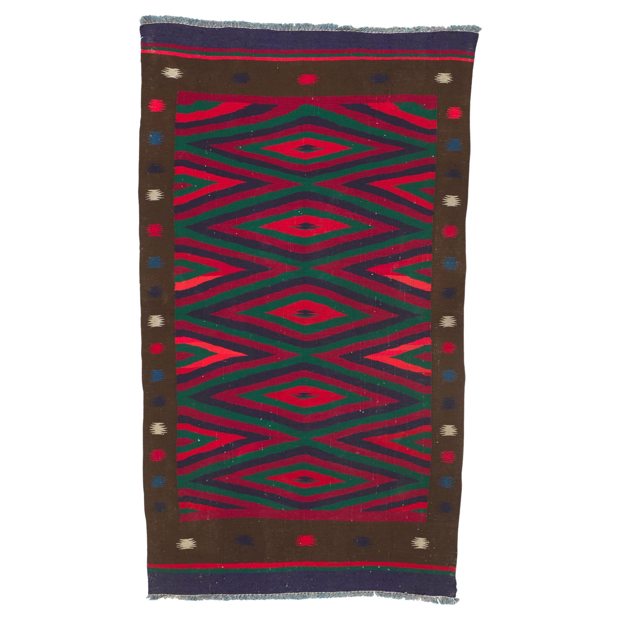 Vintage Persian Kilim Rug, Bold Southwest Meets Tribal Style For Sale