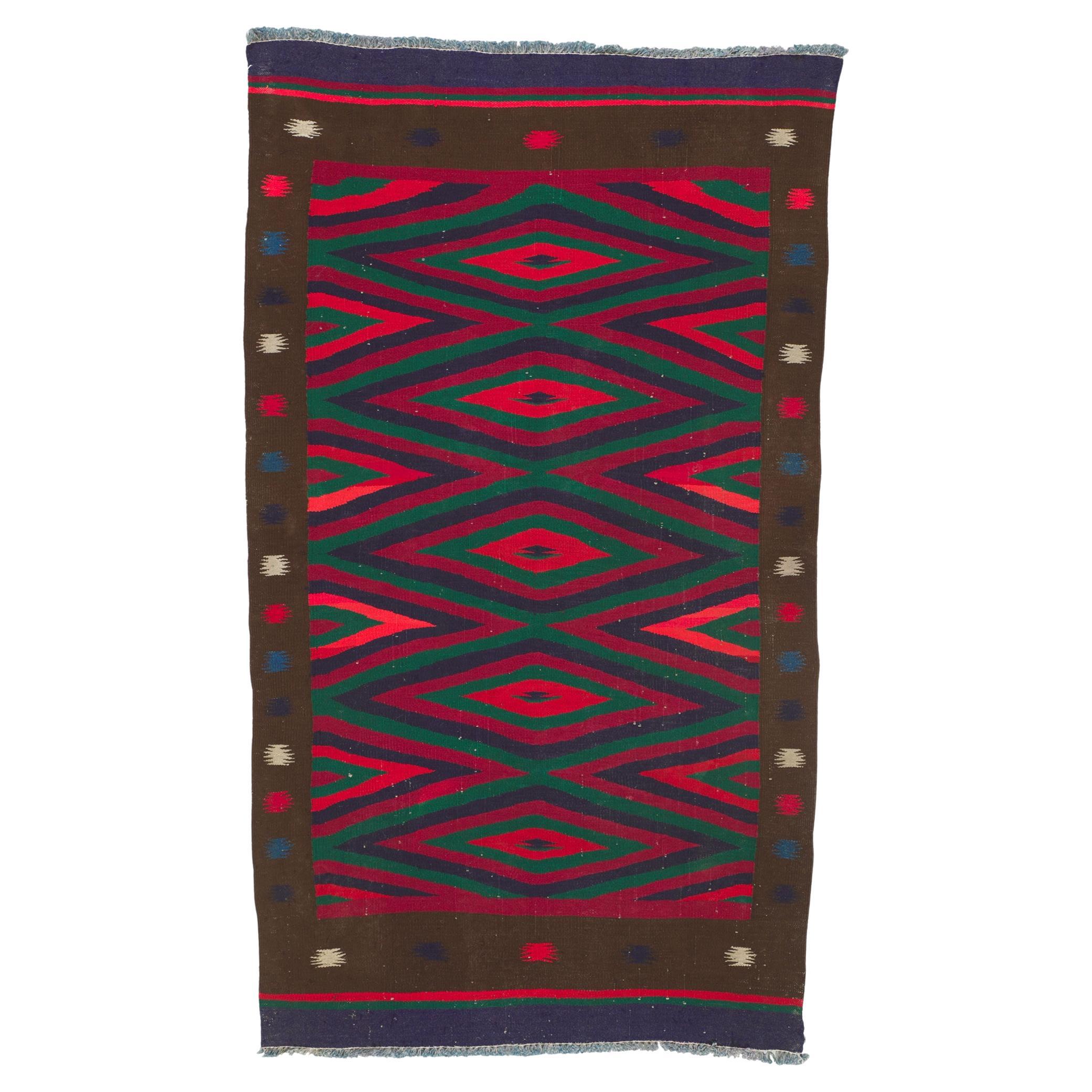 Tapis persan Kilim vintage, le style audacieux du Sud-Ouest rencontre le style tribal