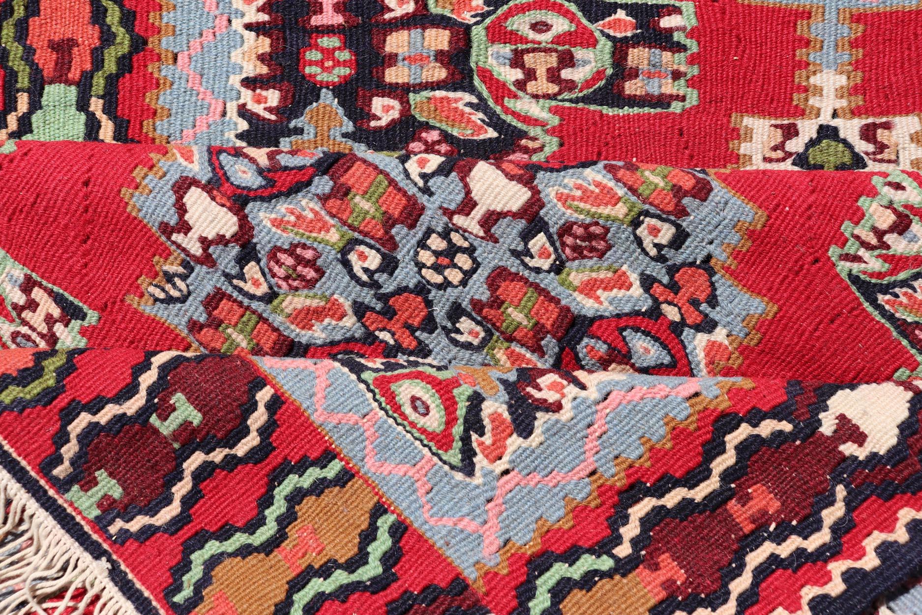 Vintage Persian Kilim Rug with Vibrant Red Field and Accents of Light 2'7 x 12'2 For Sale 6