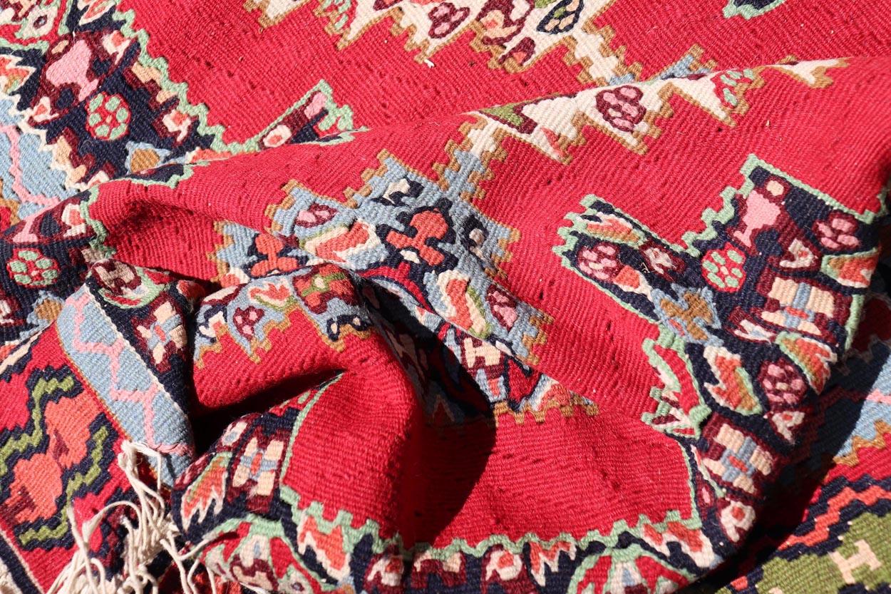 Vintage Persian Kilim Rug with Vibrant Red Field and Accents of Light 2'7 x 12'2 For Sale 7