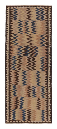 Vintage Persian Kilim Runner, Bold Blue and Beige-Brown Chevrons - Rug
Kilim