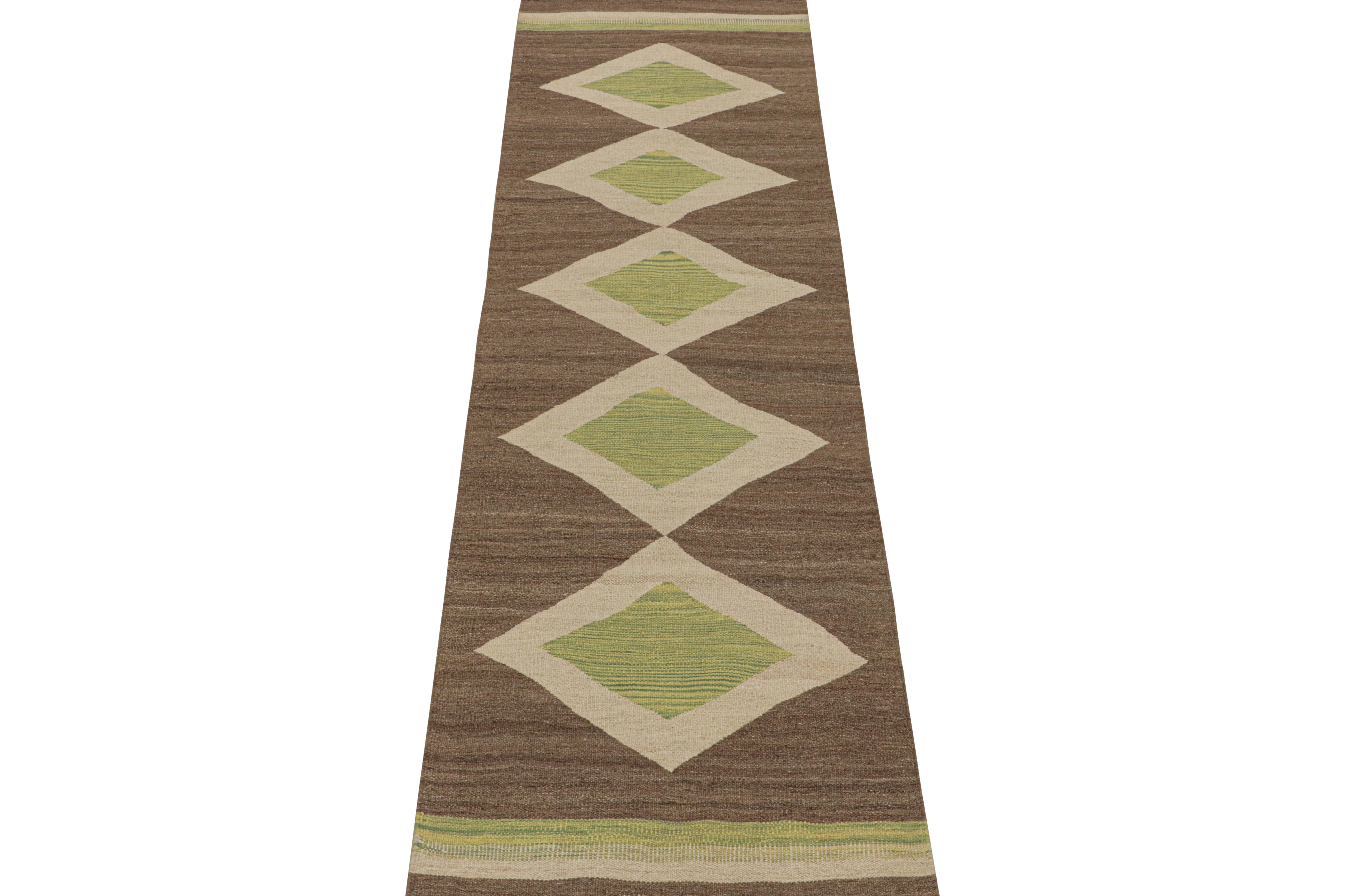 Vintage Persian Kilim Runner in Beige-Brown and Green Medallions by Rug & Kilim In Good Condition For Sale In Long Island City, NY