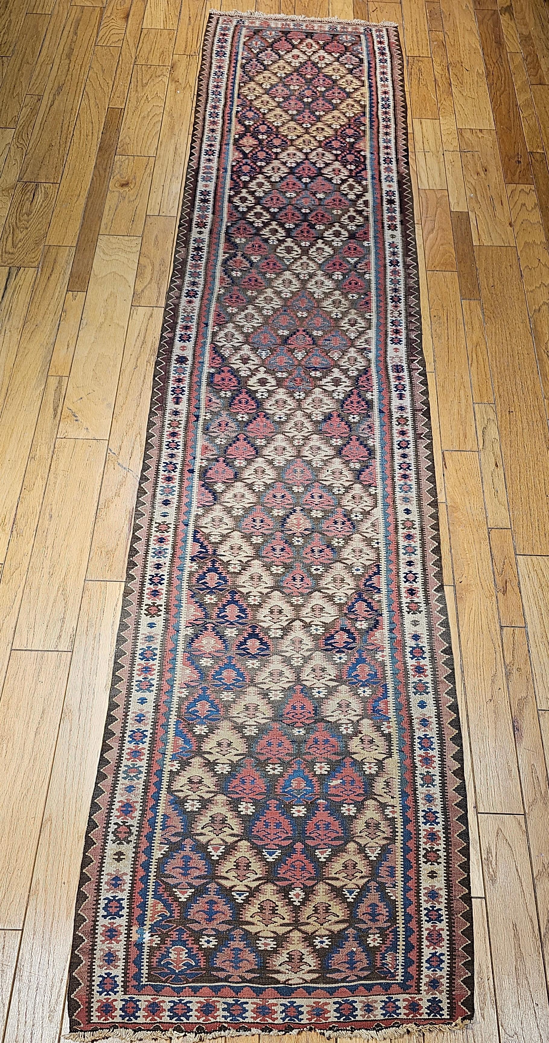 Vintage Persian Kilim Runner in Blue, Brown, Green, Yellow, Pink For Sale 10