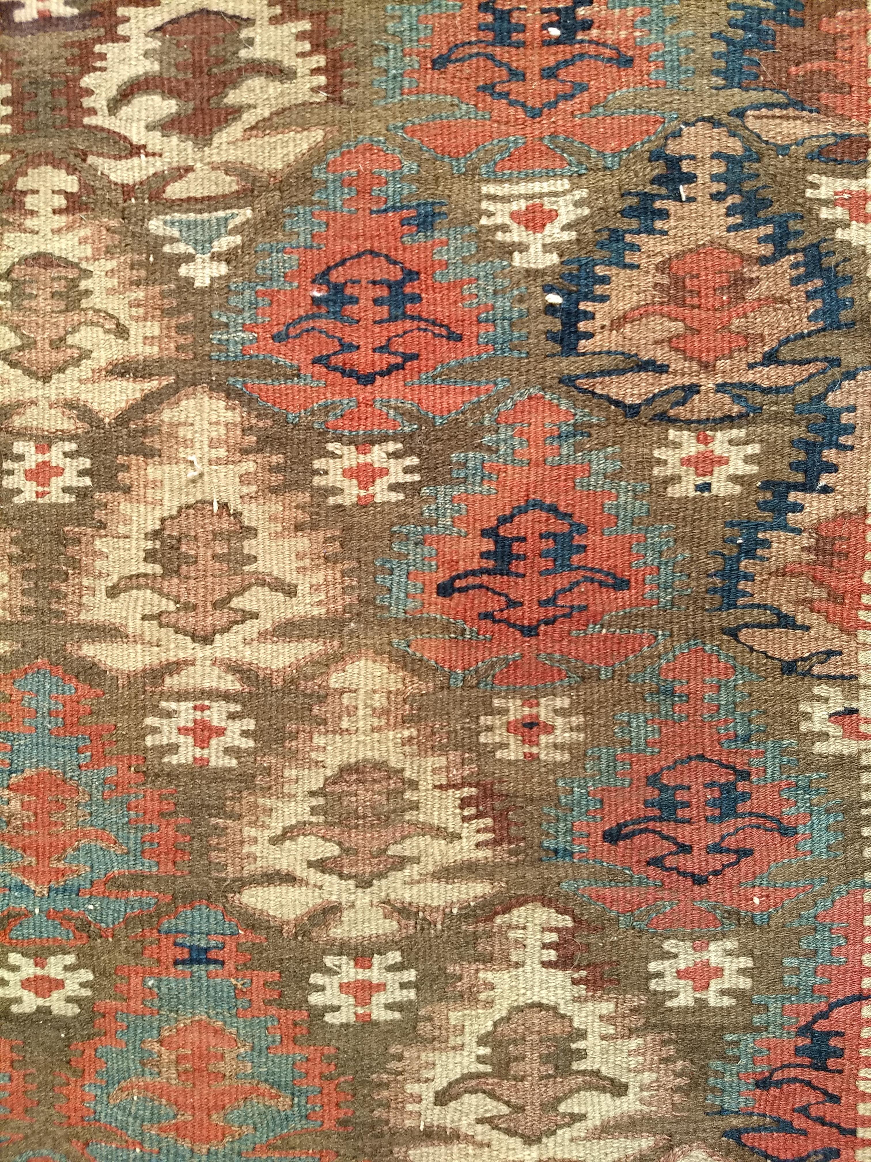 Vintage Persian Kilim Runner in Blue, Brown, Green, Yellow, Pink For Sale 2