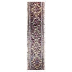 Antique Persian Kilim Runner in Blue, Brown, Green, Yellow, Pink