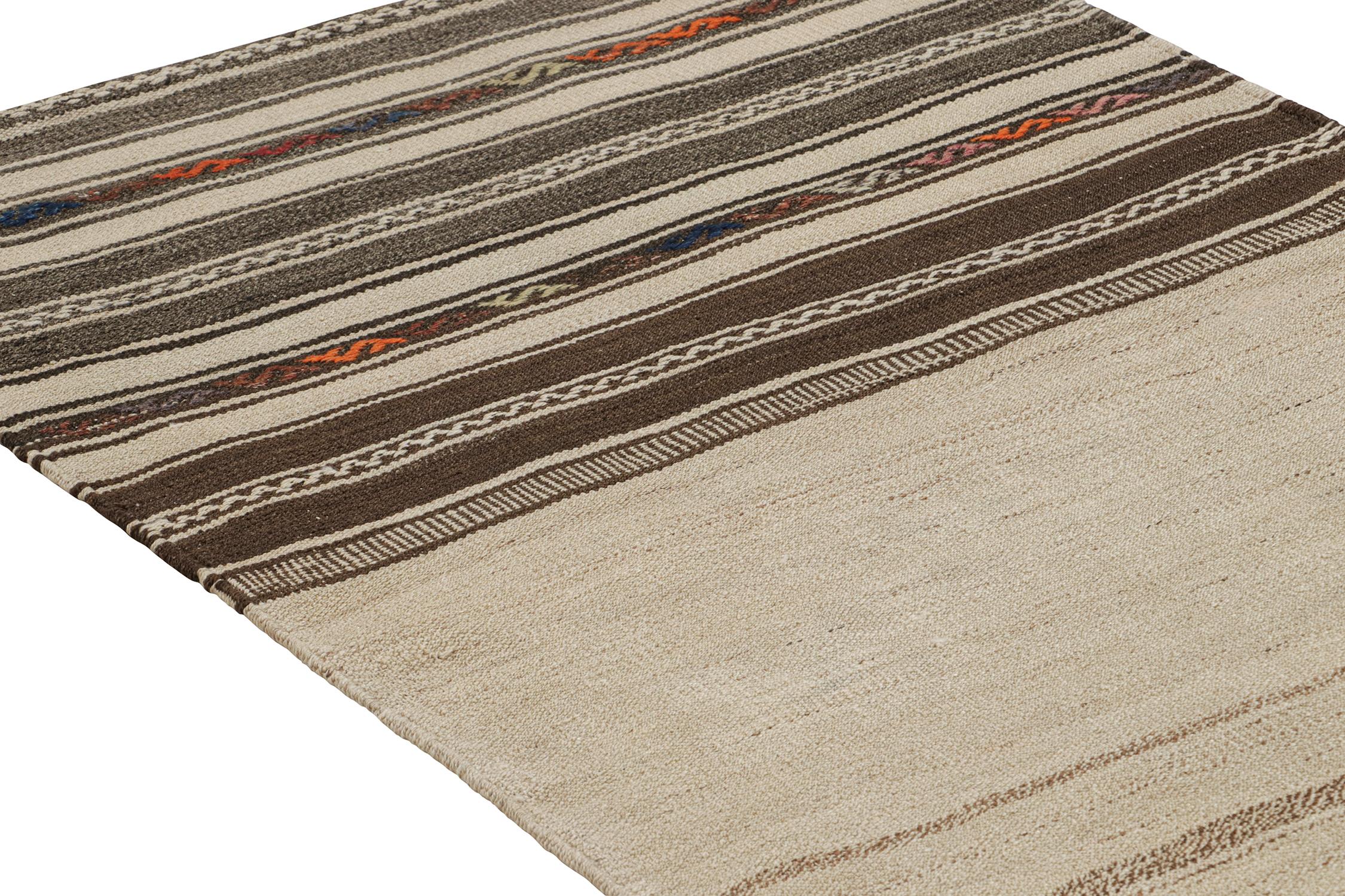 Vintage Persian Kilim Runner in Greige with Brown Stripes by Rug & Kilim In Good Condition For Sale In Long Island City, NY