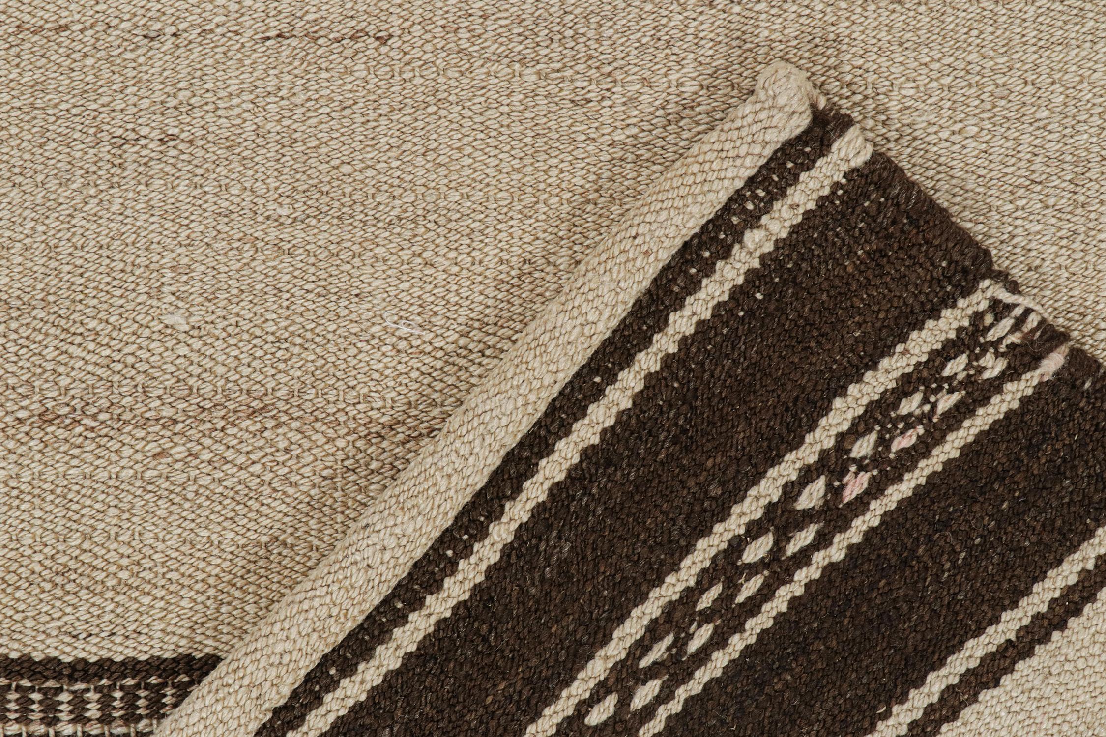 Wool Vintage Persian Kilim Runner in Greige with Brown Stripes by Rug & Kilim For Sale
