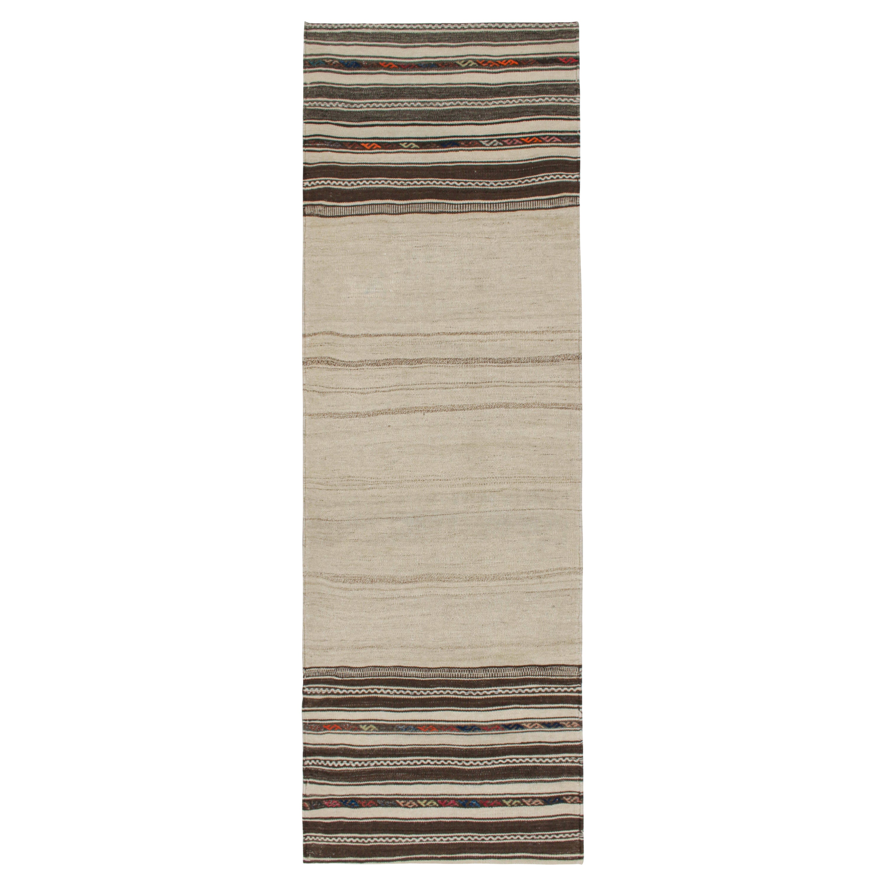 Runner persiano vintage in grigio con strisce marroni di Rug & Kilim in vendita