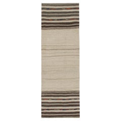 Runner persiano vintage in grigio con strisce marroni di Rug & Kilim