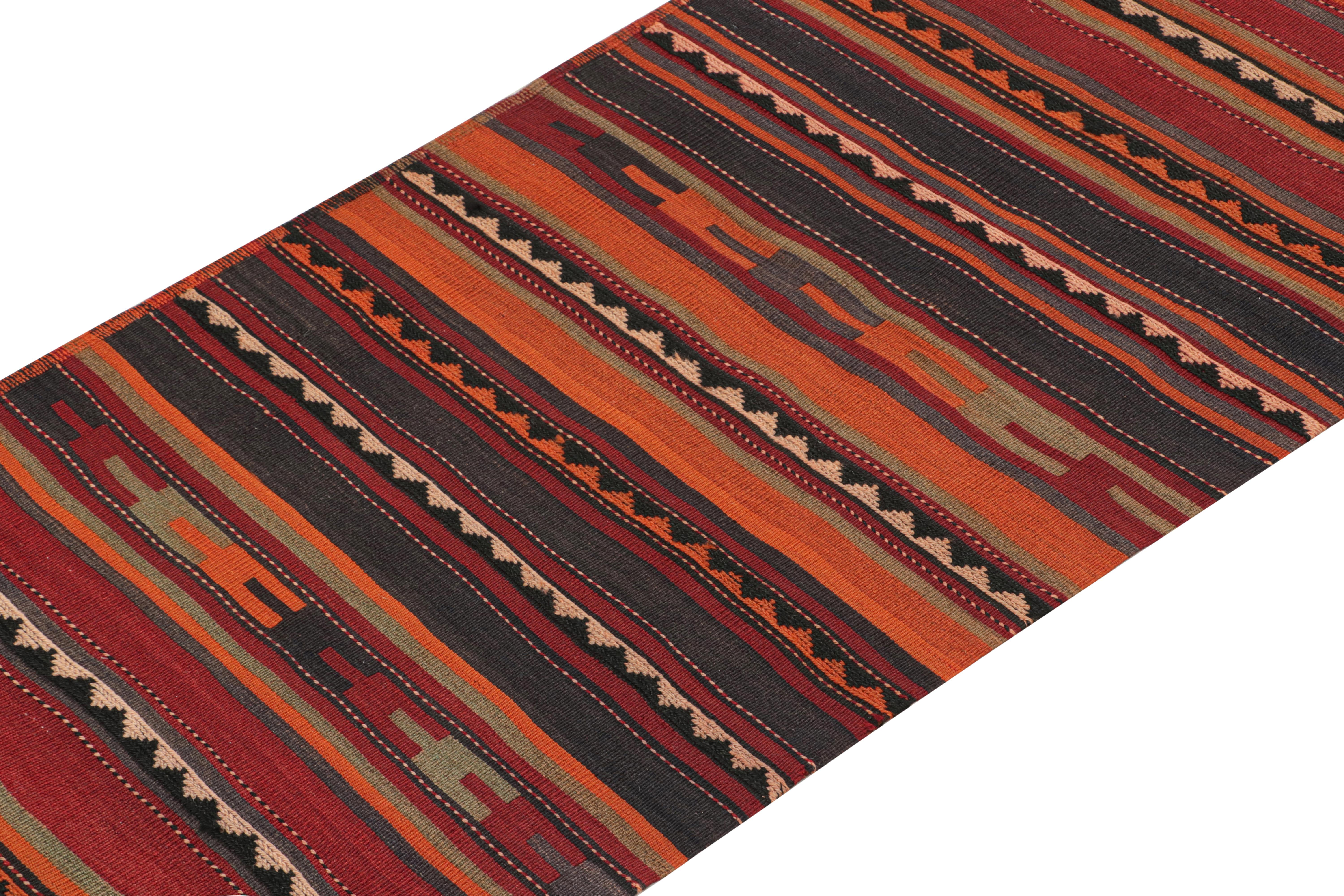 Hand-Knotted Vintage Persian Kilim Runner in Orange with Geometric Patterns by Rug & Kilim For Sale