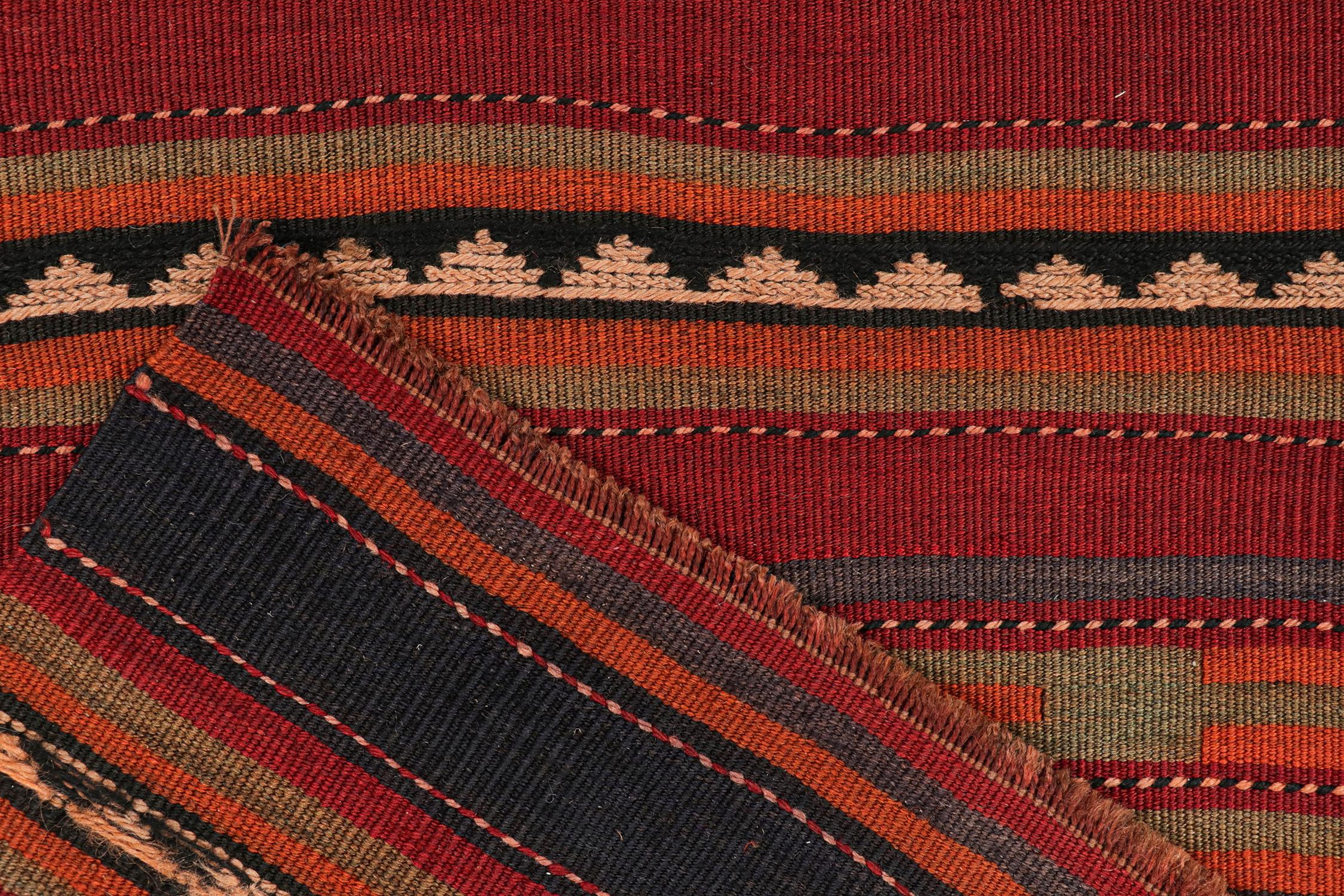 Wool Vintage Persian Kilim Runner in Orange with Geometric Patterns by Rug & Kilim For Sale