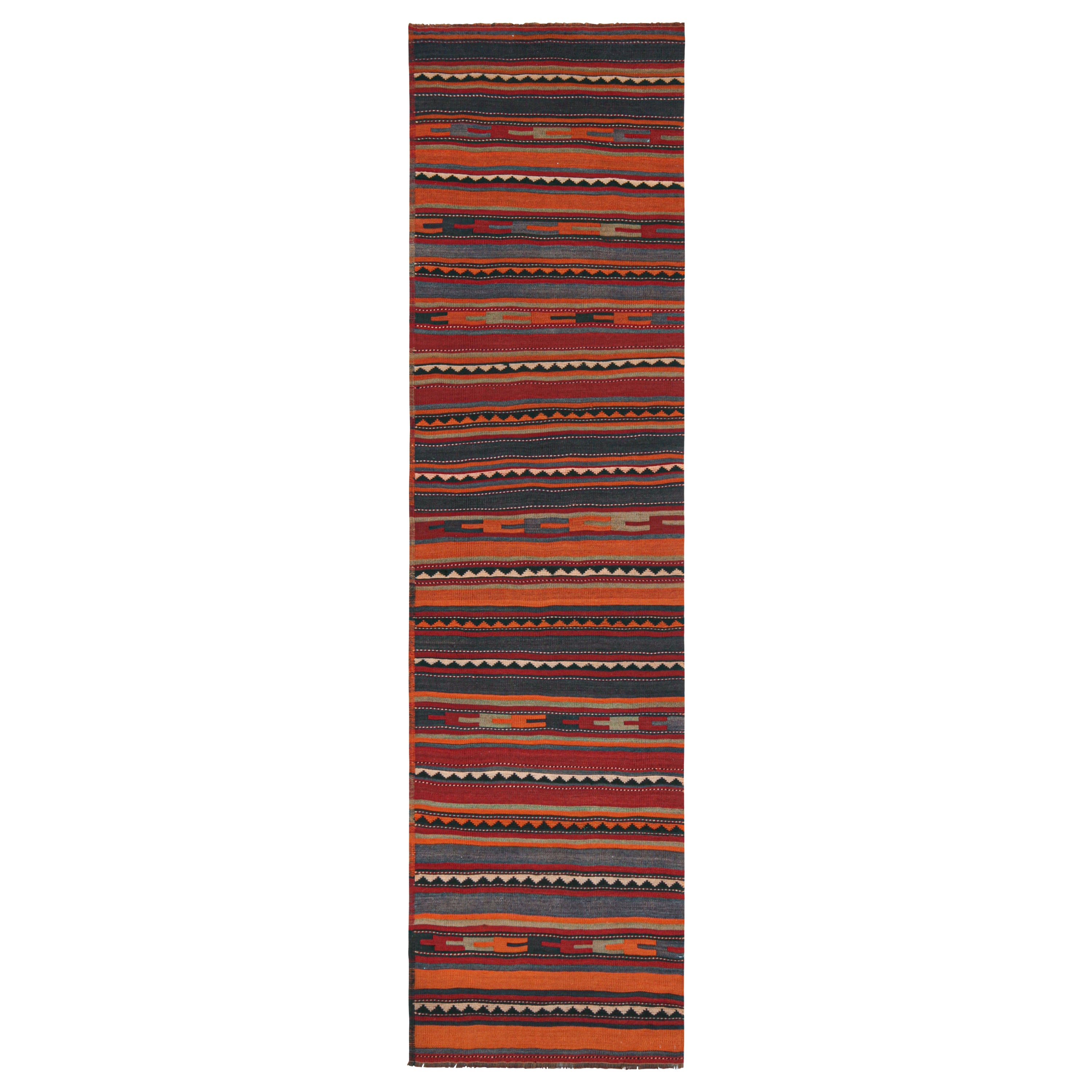 Persischer Kelim-Läufer im Vintage-Stil in Orange mit geometrischen Mustern von Rug & Kilim