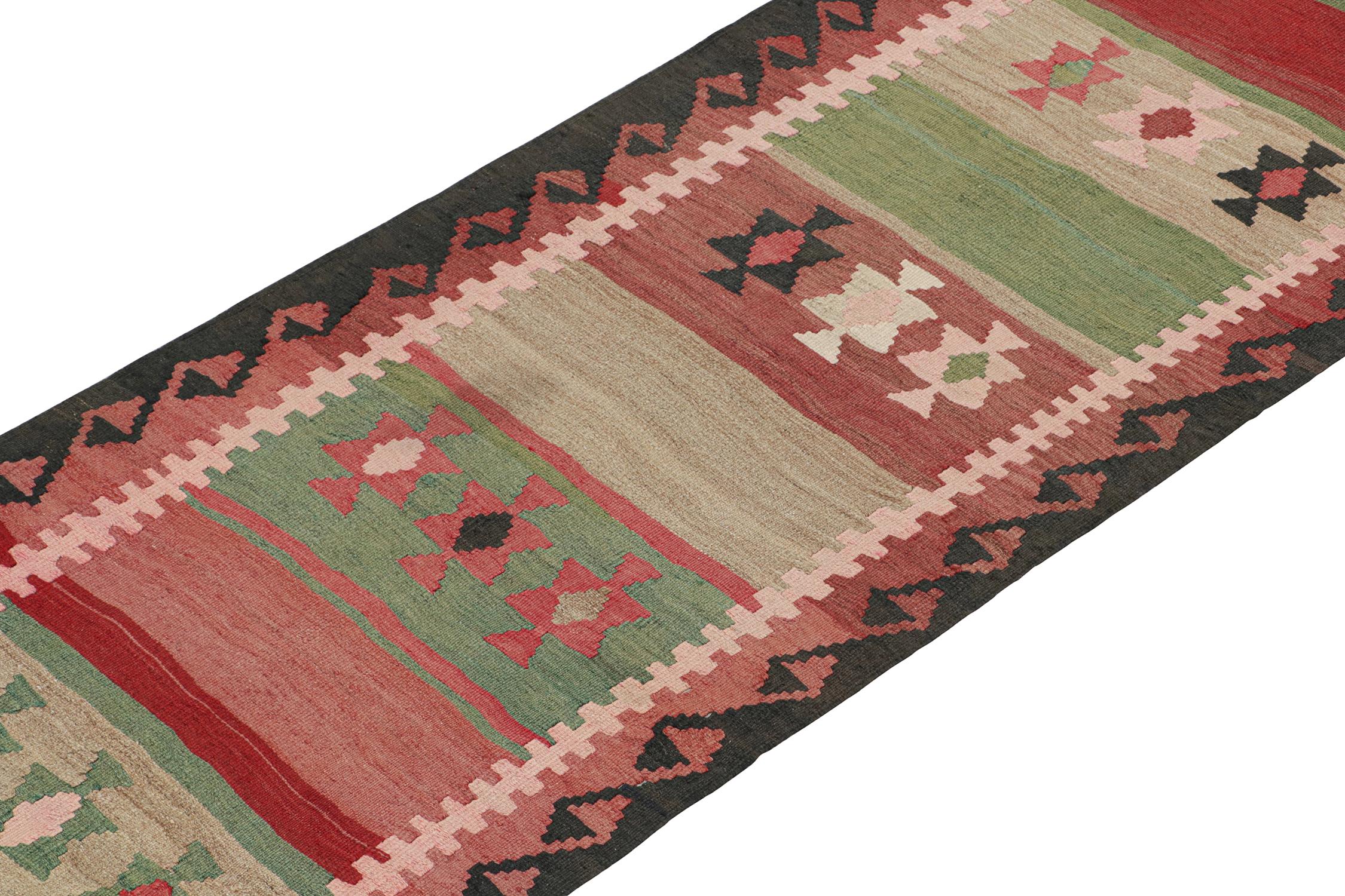 Hand-Knotted Vintage Persian Kilim Runner in Polychromatic Geometric Patterns by Rug & Kilim For Sale