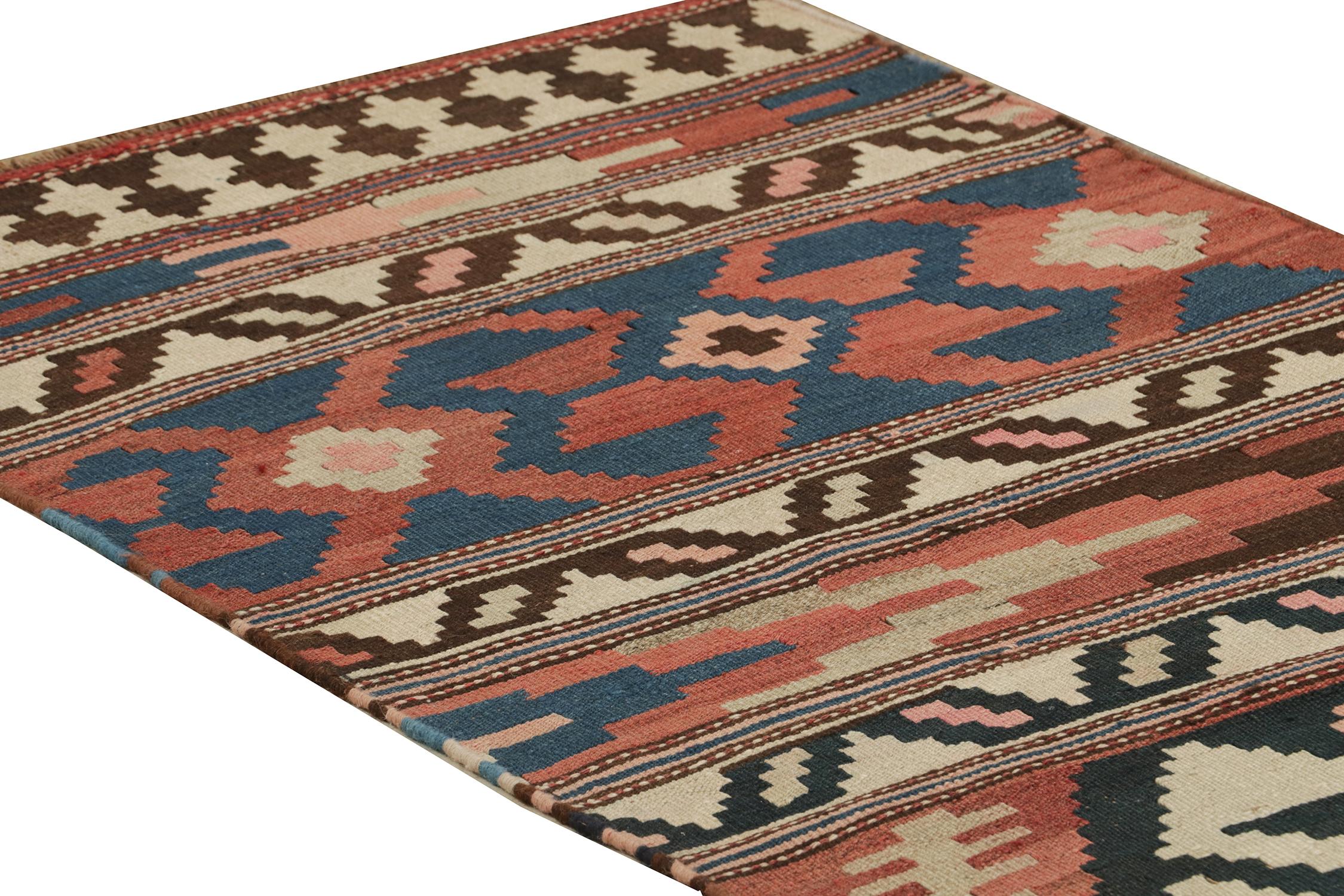 Hand-Knotted Vintage Persian Kilim Runner in Polychromatic Geometric Patterns