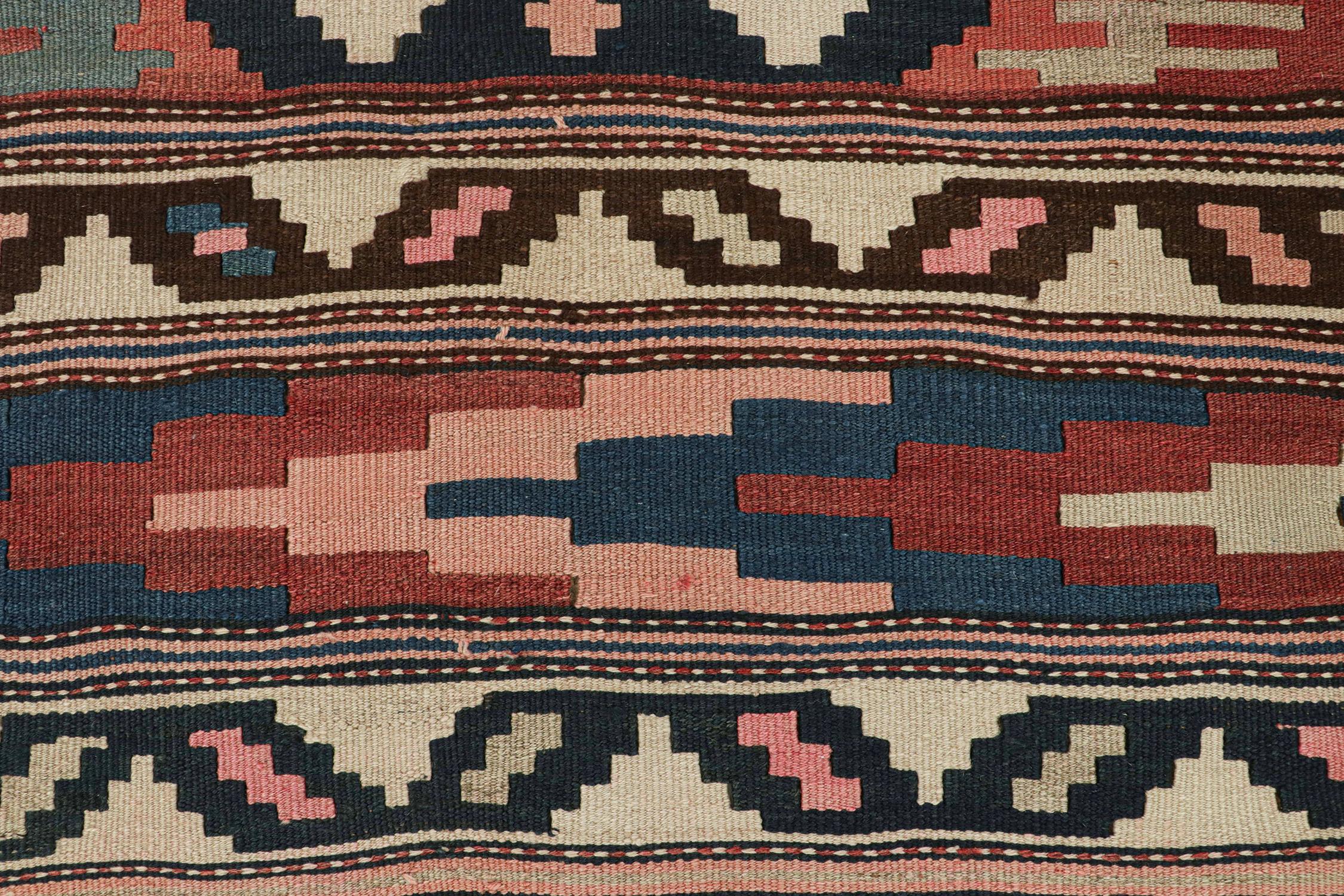 Vintage Persian Kilim Runner in Polychromatic Geometric Patterns In Good Condition In Long Island City, NY