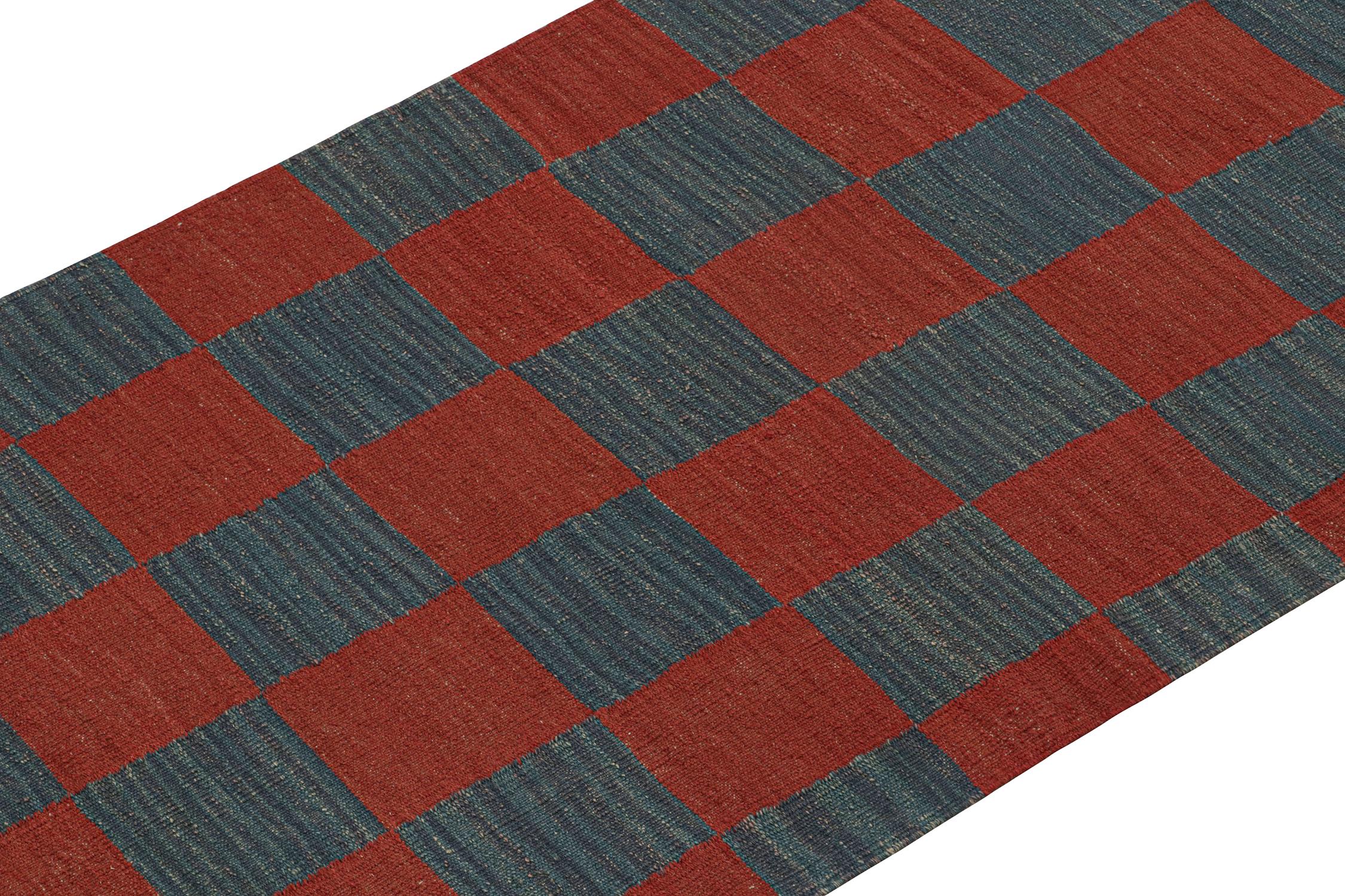Hand-Knotted Vintage Persian Kilim Runner in Red & Blue Checkerboard Pattern by Rug & Kilim For Sale