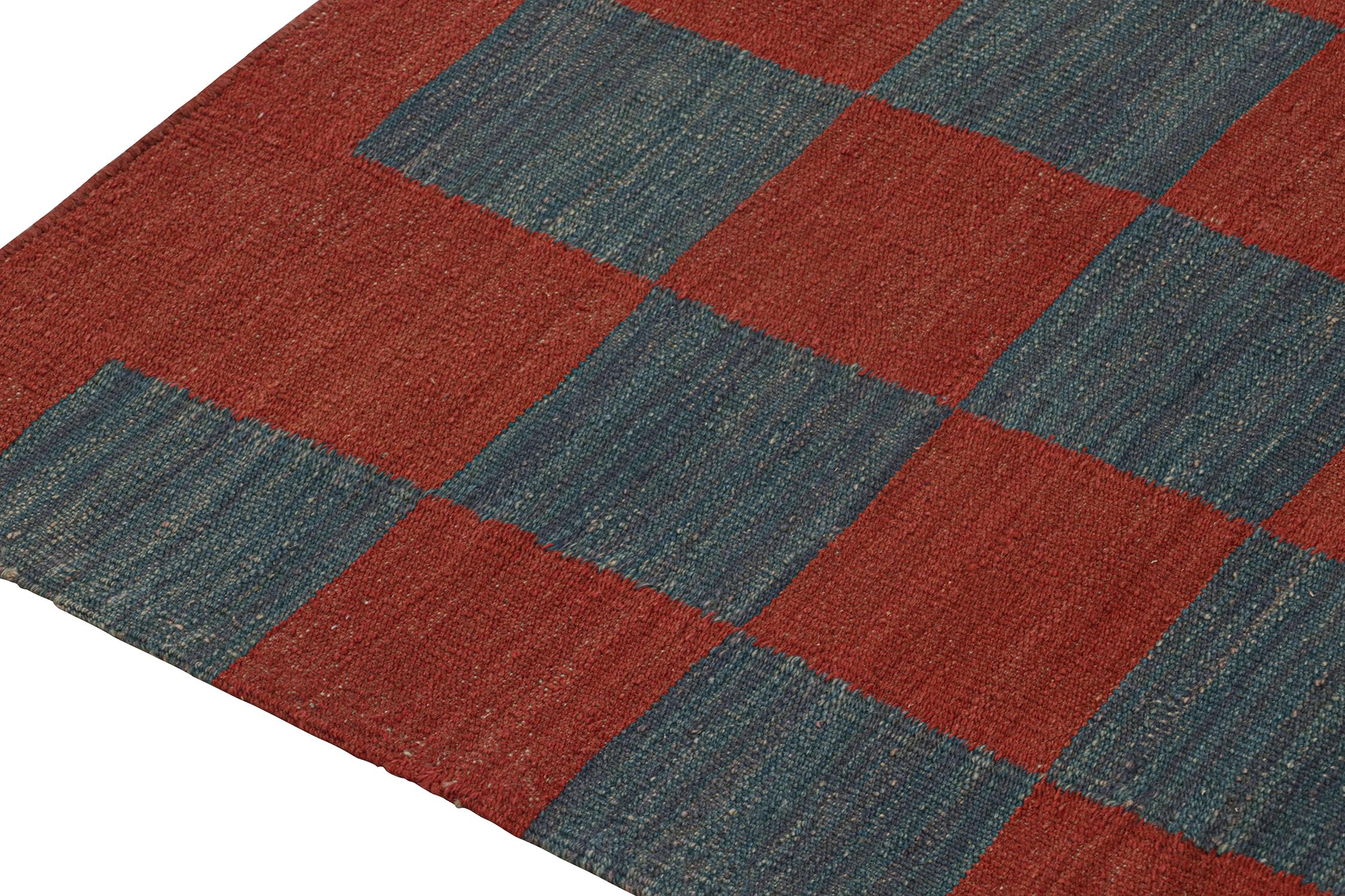 Vintage Persian Kilim Runner in Red & Blue Checkerboard Pattern by Rug & Kilim In Good Condition For Sale In Long Island City, NY