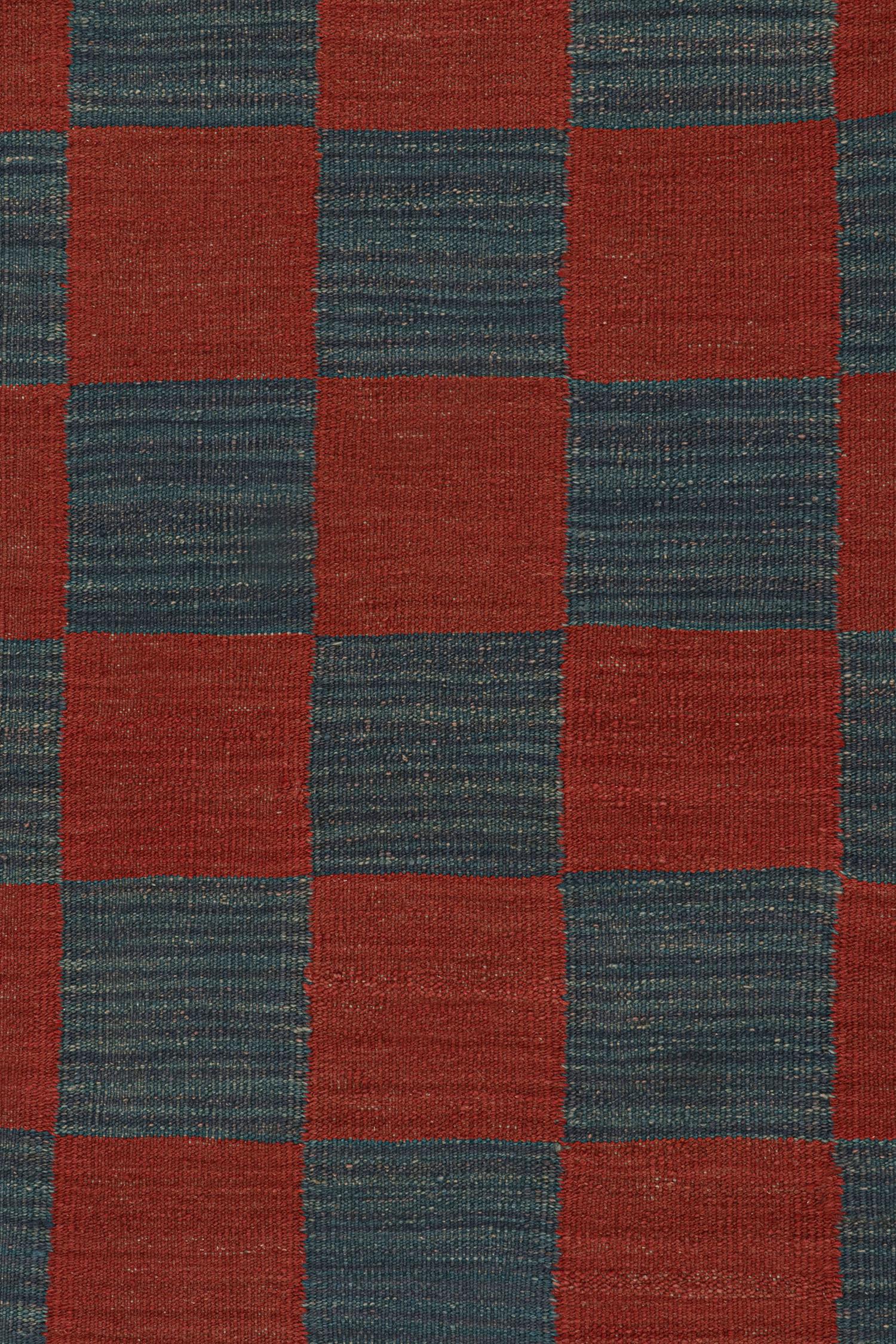 Mid-20th Century Vintage Persian Kilim Runner in Red & Blue Checkerboard Pattern by Rug & Kilim For Sale