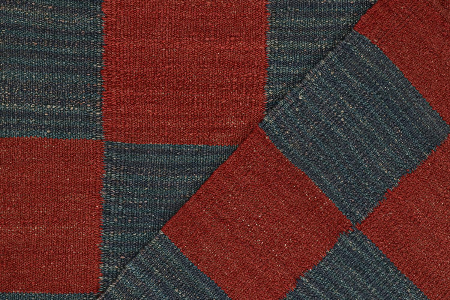 Wool Vintage Persian Kilim Runner in Red & Blue Checkerboard Pattern by Rug & Kilim For Sale