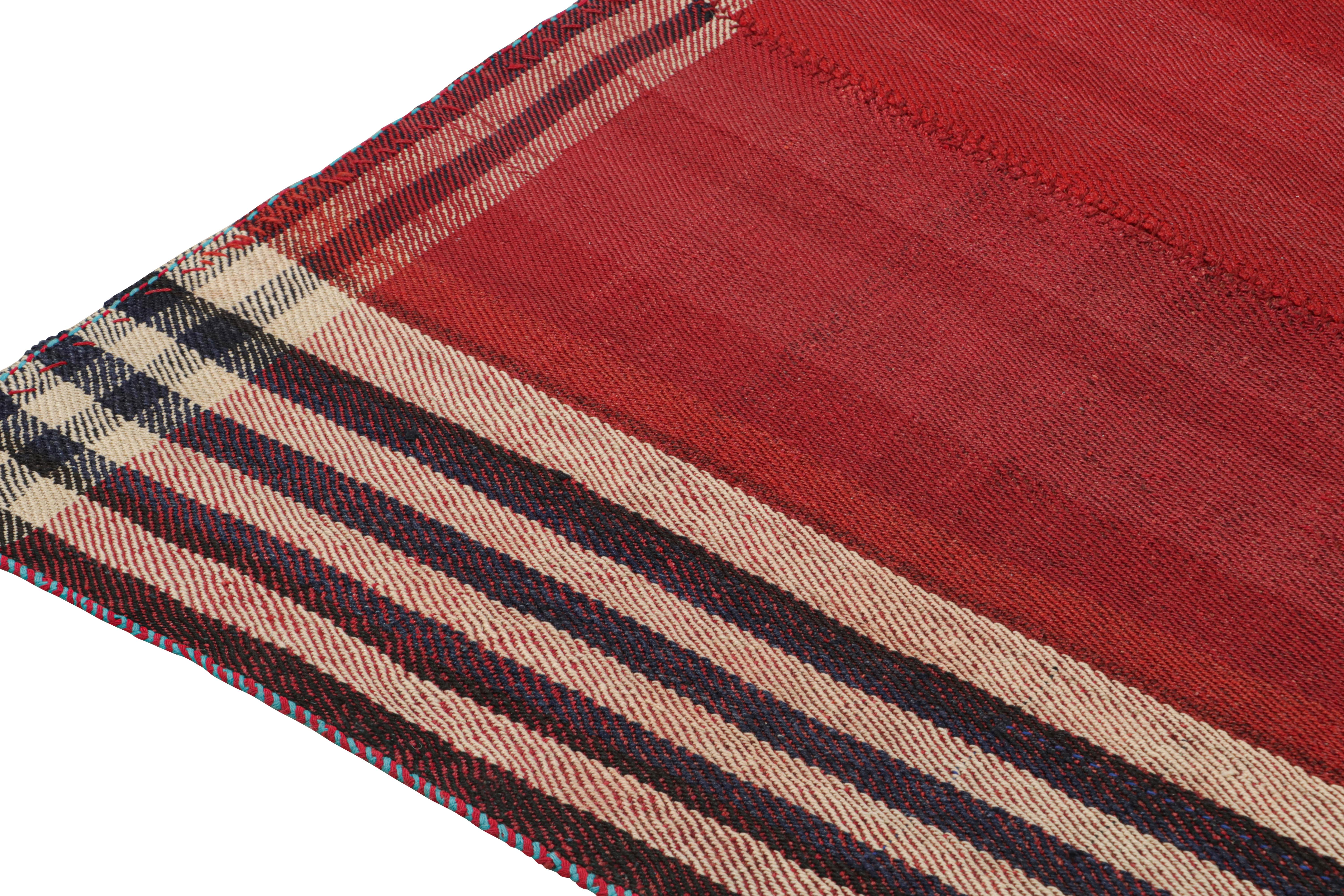 Vintage Persian Kilim Runner in Red with Blue and White Stripes by Rug & Kilim In Good Condition For Sale In Long Island City, NY
