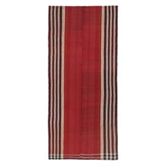 Runner persiano vintage in rosso con strisce bianche e blu di Rug & Kilim