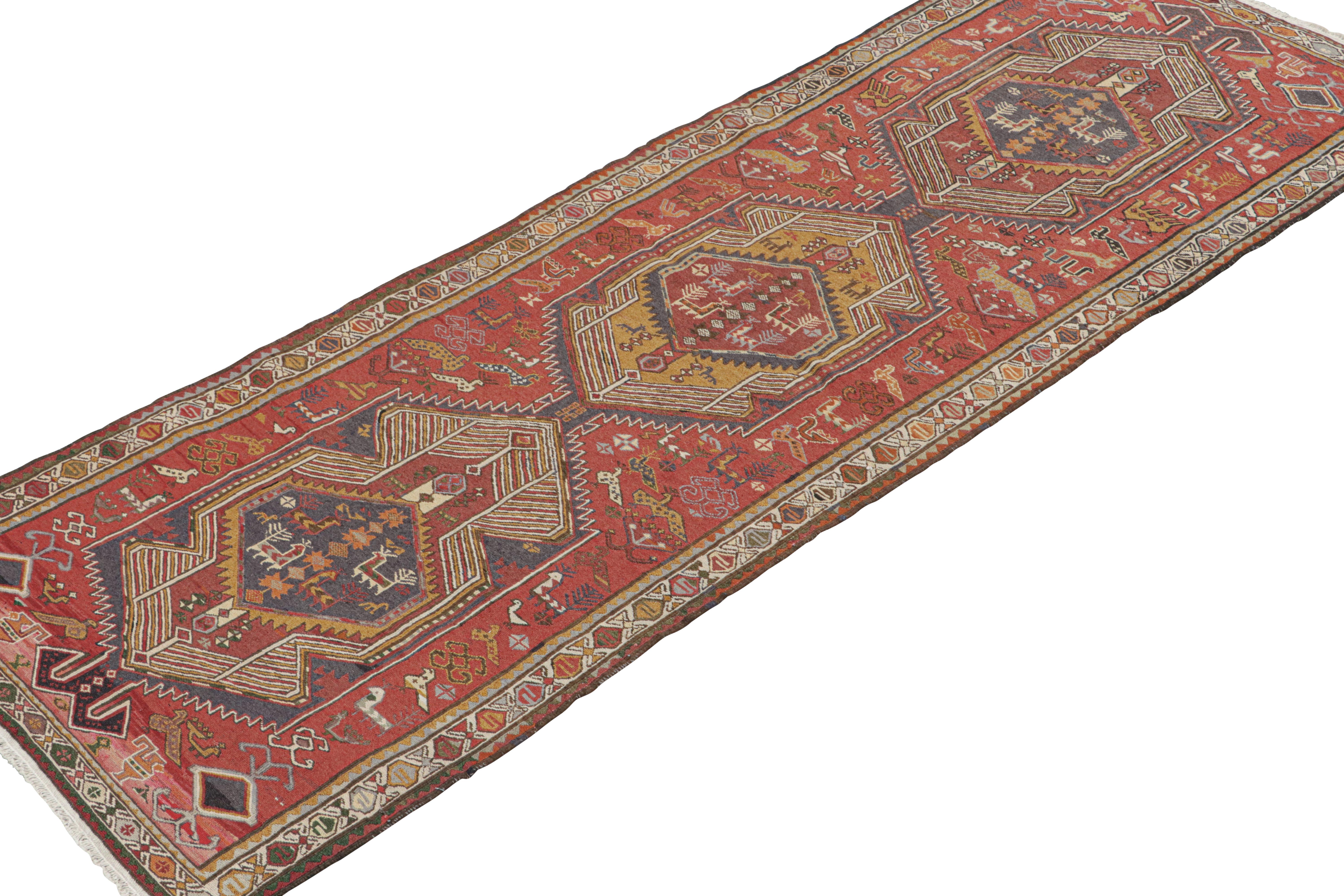 Tribal Vintage Persian Kilim Runner in Red with Medallions by Rug & Kilim For Sale
