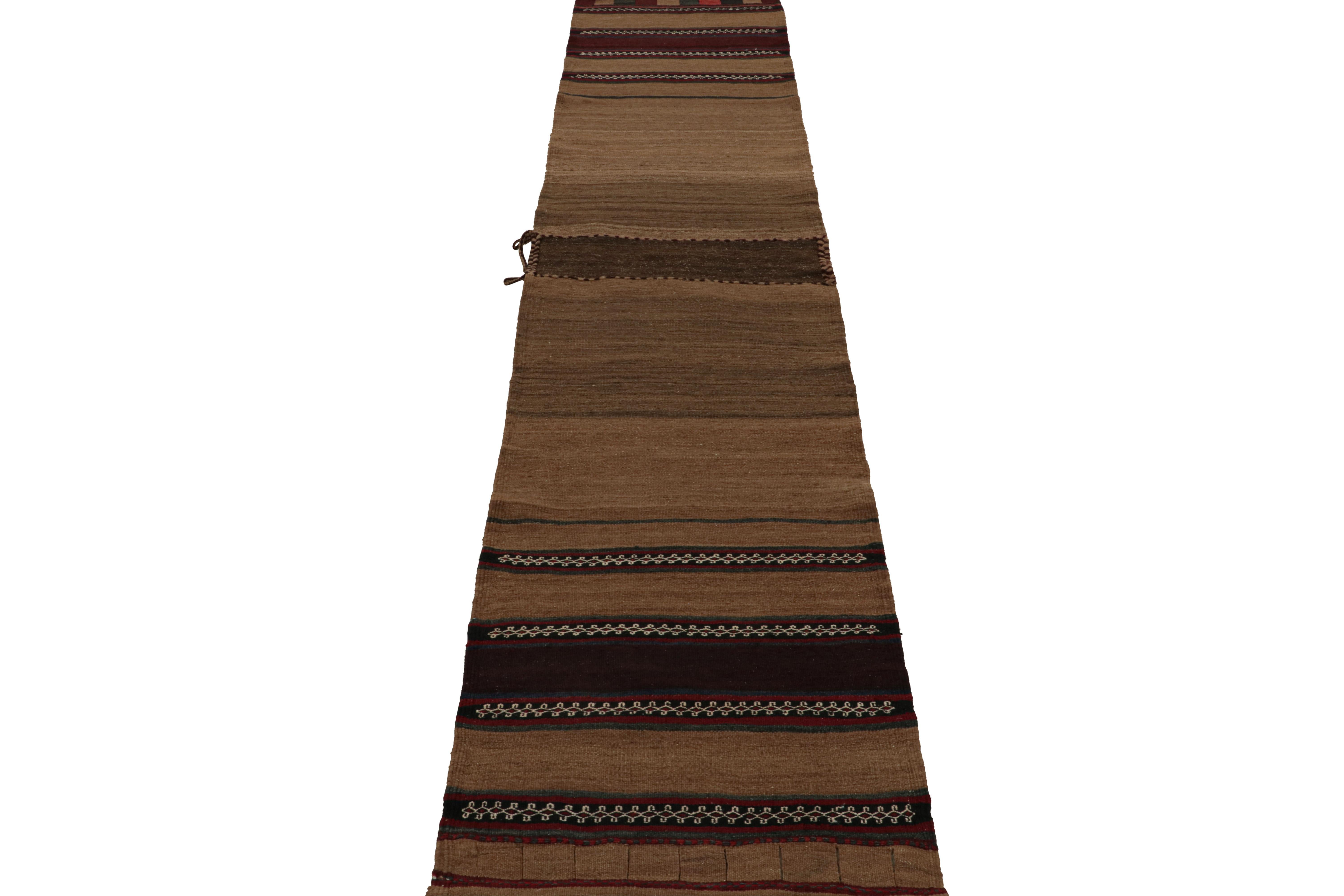 Tribal Vintage Persian Kilim Runner in Rich Brown With Stripes by Rug & Kilim For Sale