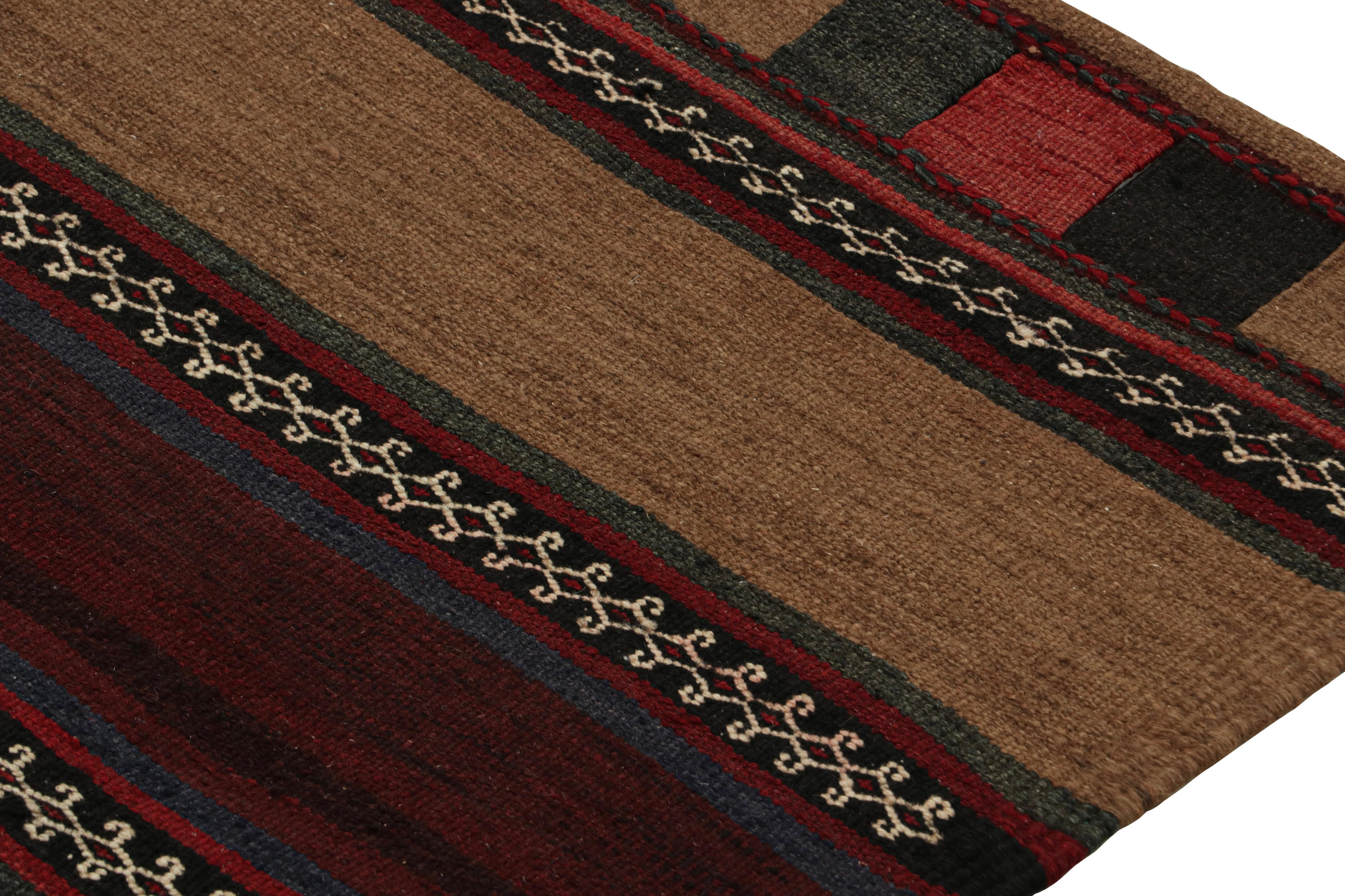 Hand-Woven Vintage Persian Kilim Runner in Rich Brown With Stripes by Rug & Kilim For Sale