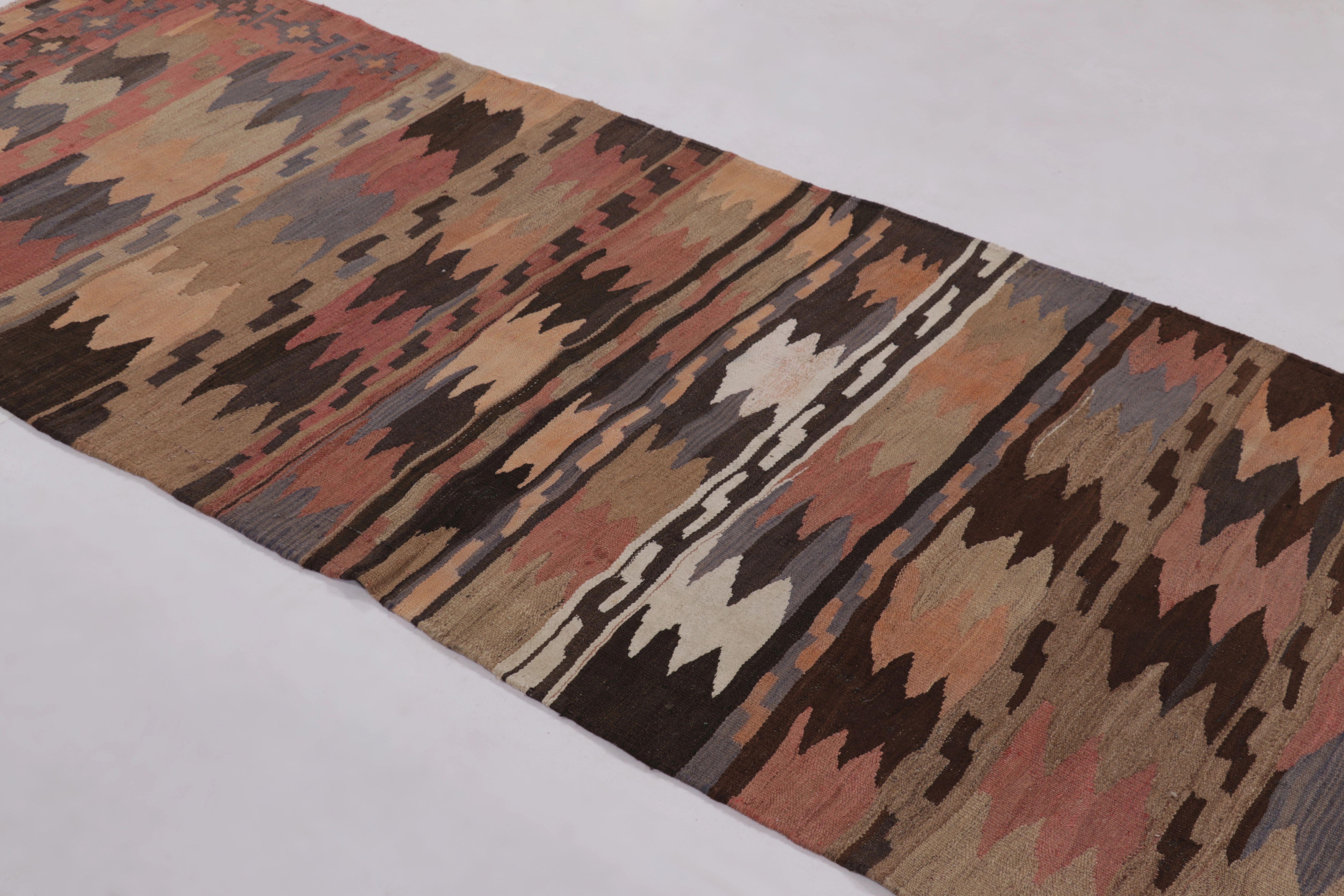 Mid-20th Century Vintage Persian Kilim Runner, Tribal Rug with Playful Chevrons - Rug & Kilim For Sale