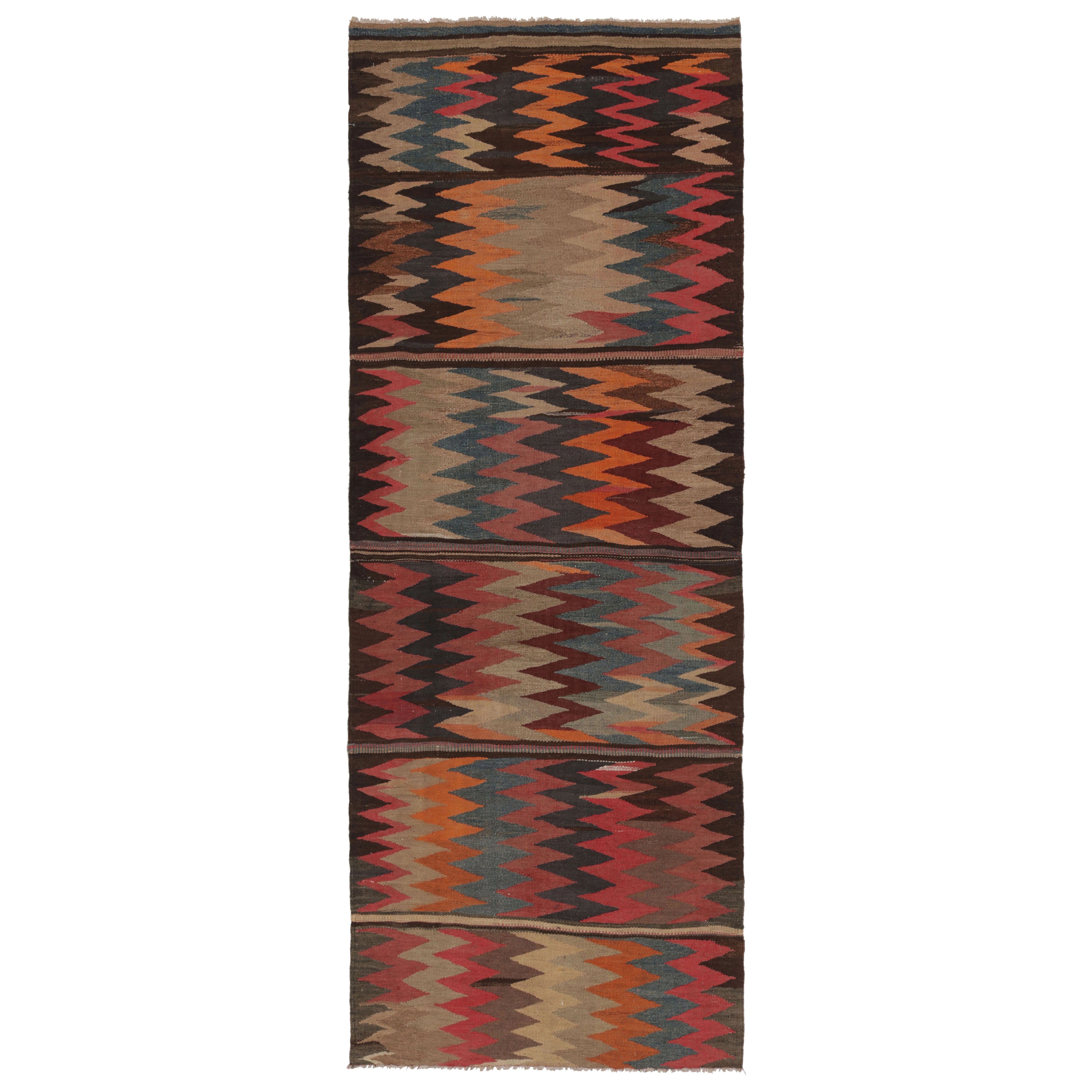 Vintage Persian Kilim Runner, Tribal Rug with Vibrant Chevrons - Rug
Kilim