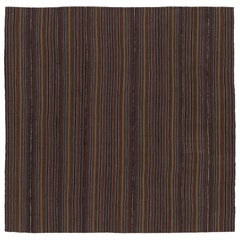 Vintage Persian Kilim, Square Rug in Fine Polychromatic Stripes - Rug 
Kilim