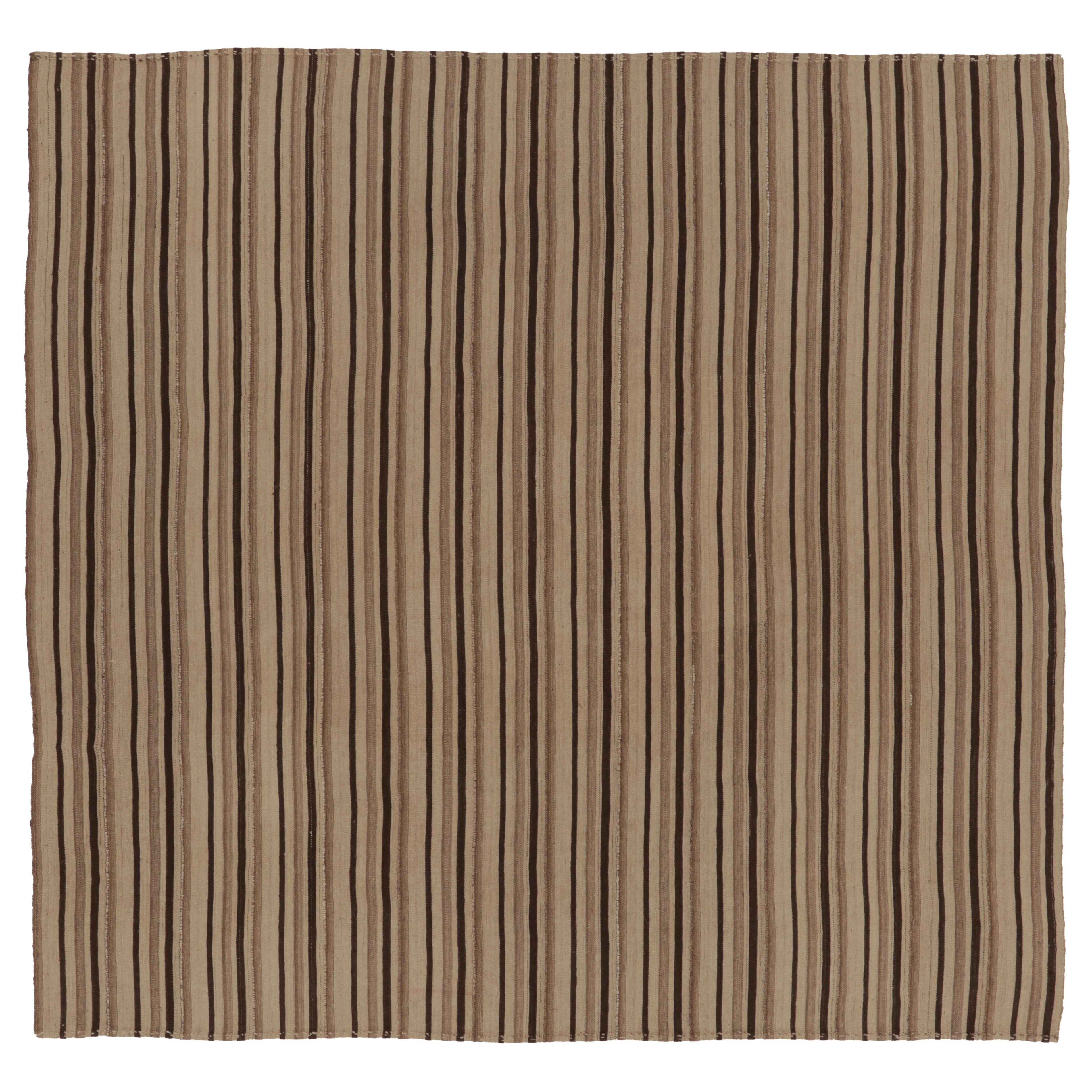 Vintage Persian Kilim, Square Rug in Neutral Vertical Stripes - Rug
Kilim
