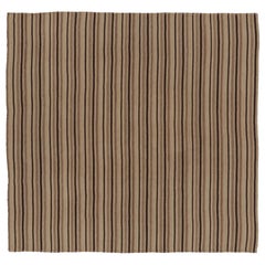 Vintage Persian Kilim, Square Rug in Neutral Vertical Stripes - Rug 
Kilim