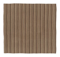 Vintage Persian Kilim, Square Rug in Neutral Vertical Stripes - Rug 
Kilim