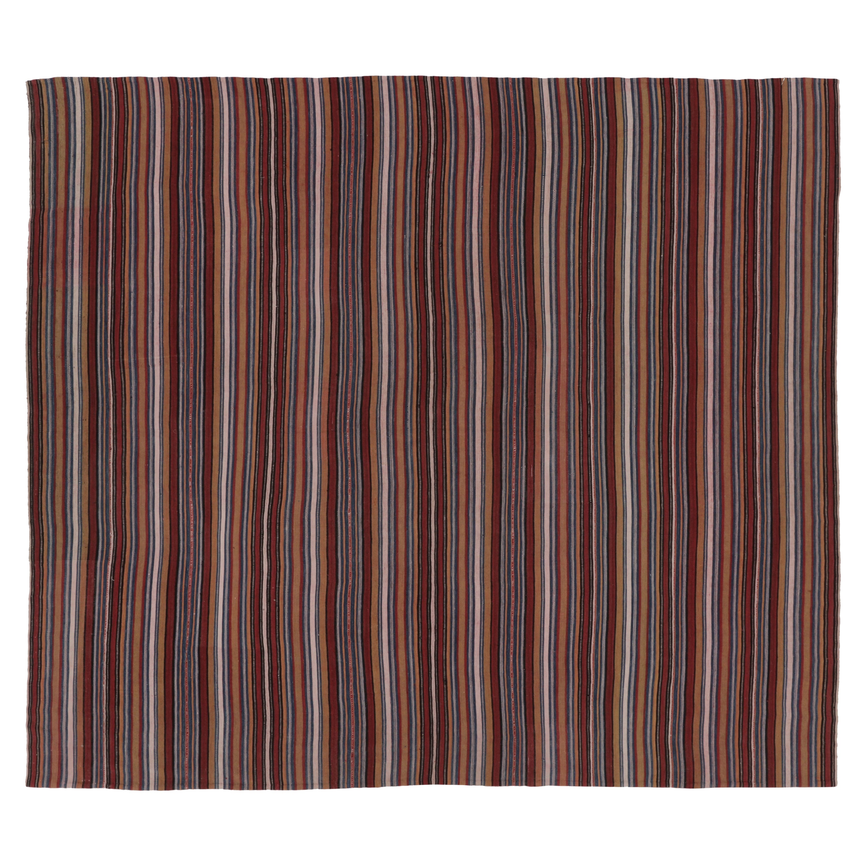 Vintage Persian Kilim, Square Rug with Rich All Over Stripes - Rug 
Kilim For Sale