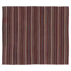 Vintage Persian Kilim, Square Rug with Rich All Over Stripes - Rug
Kilim