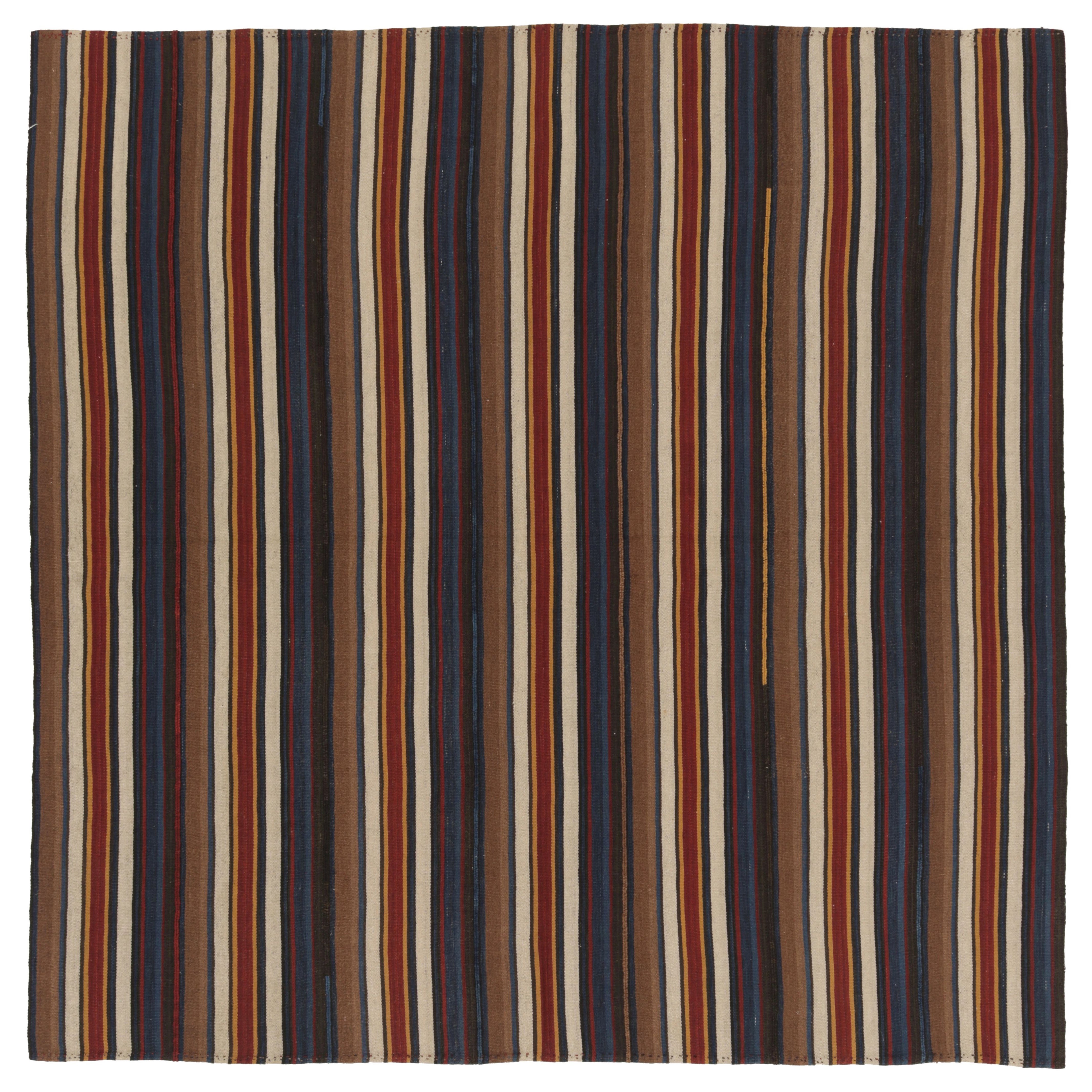Vintage Persian Kilim, Square Rug with Rich Polychromatic Stripes - Rug
Kilim