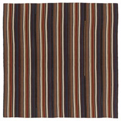 Vintage Persian Kilim, Square Rug with Rich Polychromatic Stripes - Rug
Kilim